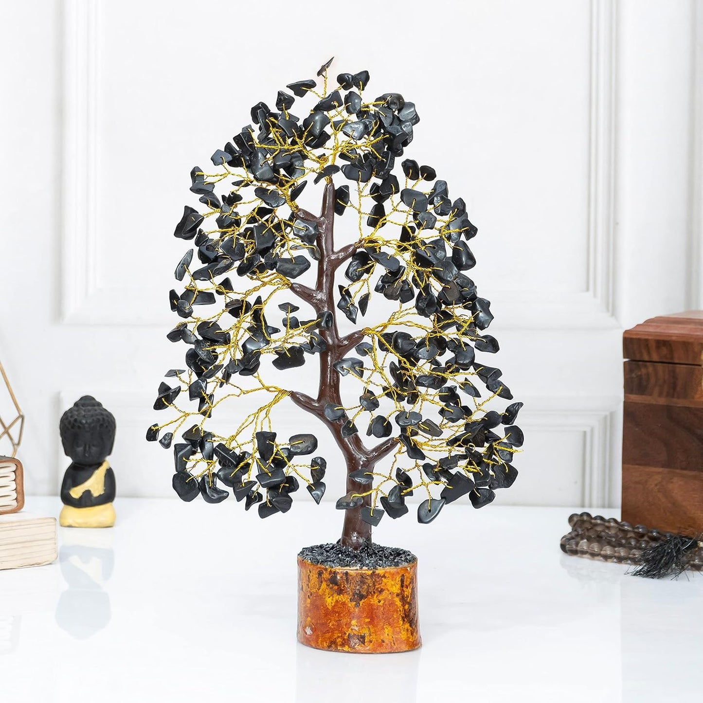 Crocon® Black Tourmaline Gemstone Tree of Life Crystals and Healing Stones, Birthday Gifts for Women, Men & Friends, Gifts for Mom Birthday, Home Office Decor, Spiritual Gift for Women Bedroom Decor