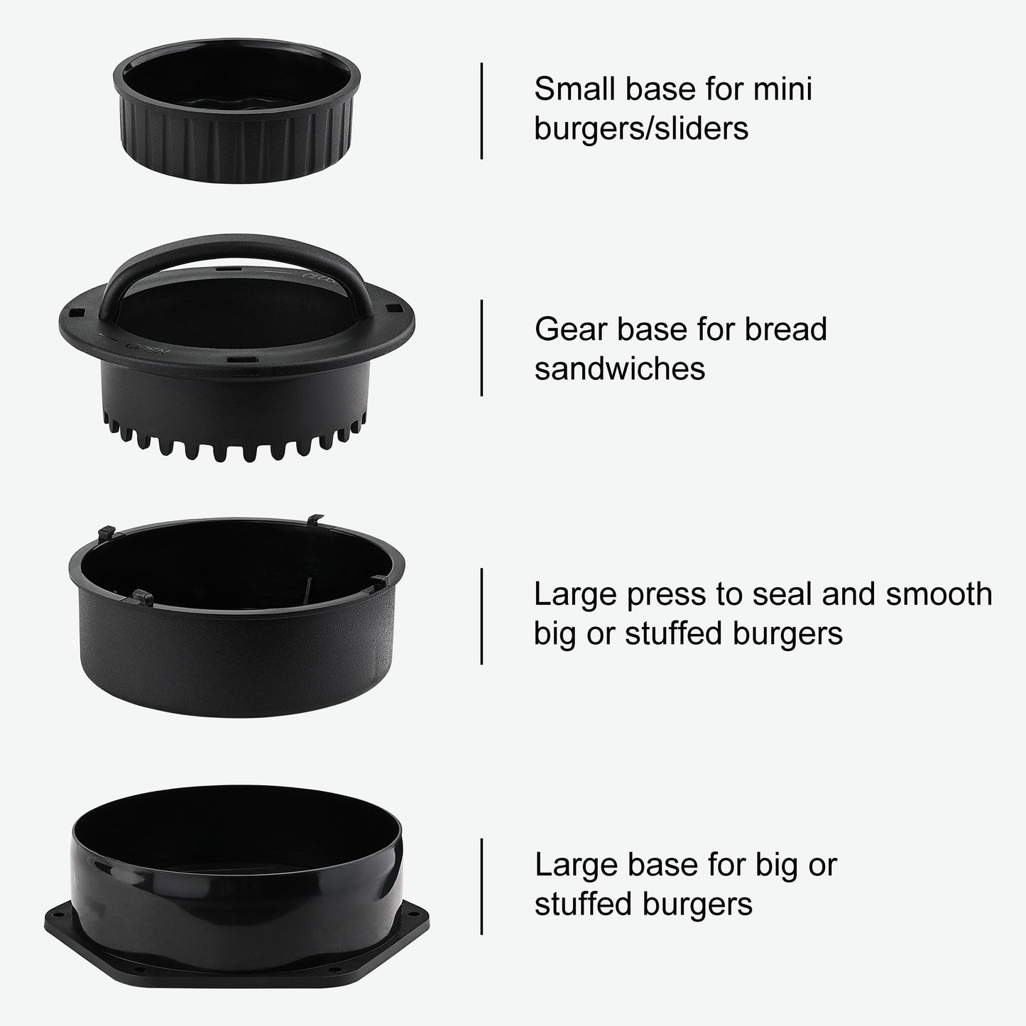 POLIGO Smash Burger Press Kit - 4 in 1 Stuffed Burger Mold, Cast Iron Burger Presses, Sauce Brushes Included - Non Stick Smash Burger Press Set for Grill and Griddle Cooking, Black Round and Rectangle