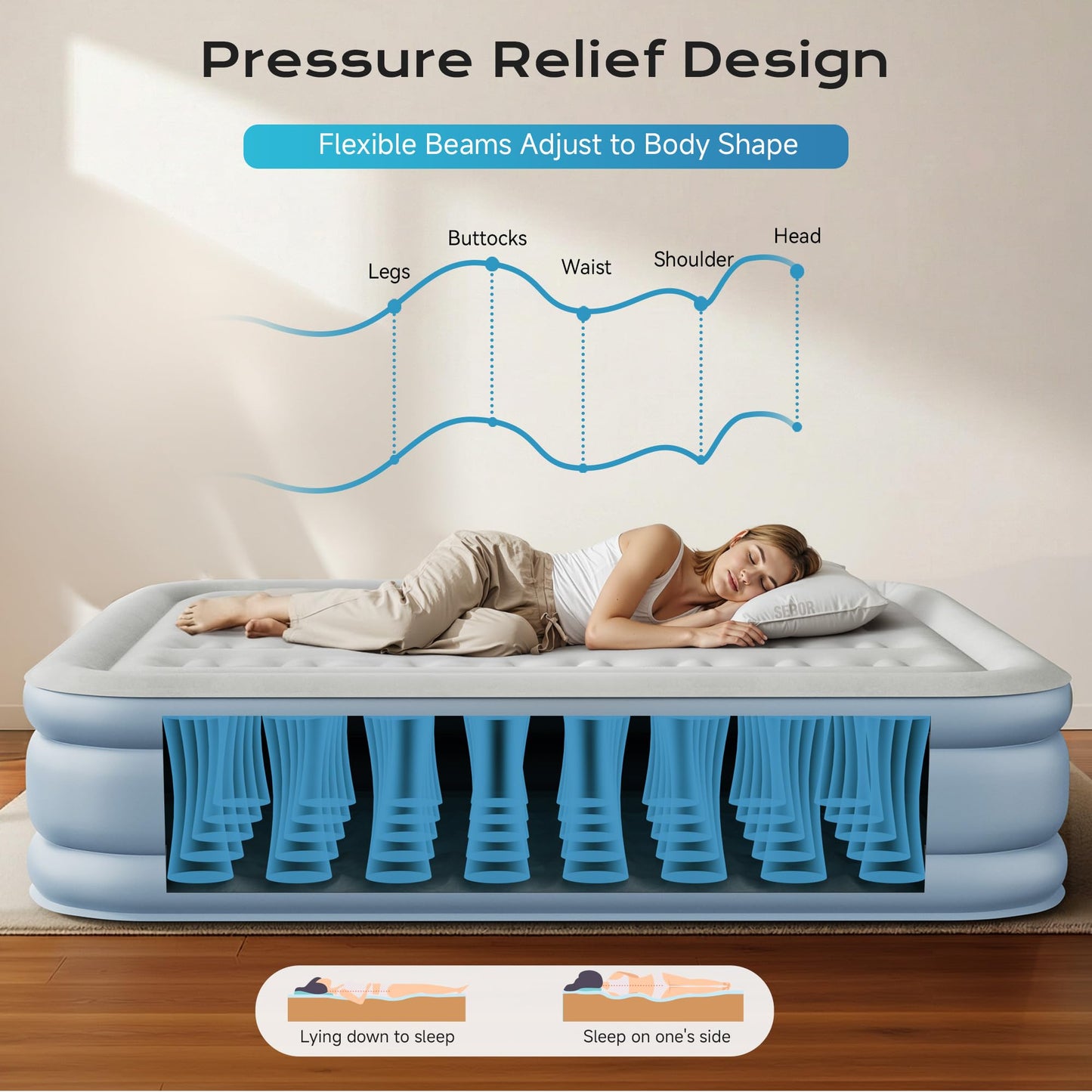 Sebor Air Mattress Twin with Built-in Pump 18", Comfortable Self-Inflating Blow up Mattress with High-Speed Pump, Durable Twin Size Air Mattress with Storage Bag for Guests, Moving, Camping, Travel