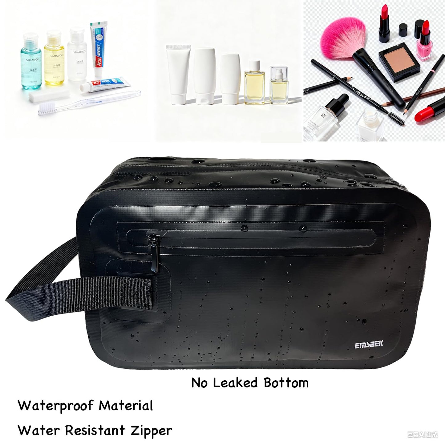 EMSEEK Travel Toiletry Bag Water Resistant Shaving Bag For men Large Hanging Dopp Kit Make up bag Women Travel Accessories Organizer for Travel Gym Work out daily use outdoor (Black)