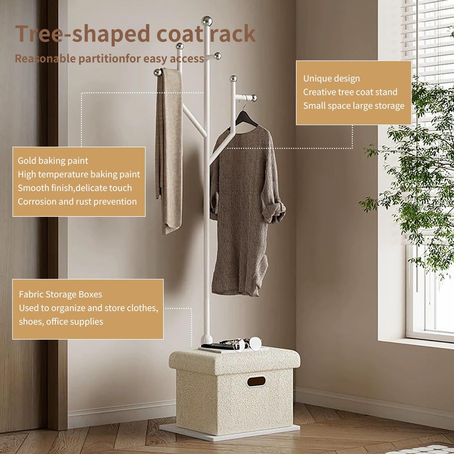 Ronsan Modern Metal Coat Rack Stand, Heavy Duty Coat Rack Freestanding with Natural Marble Base, 8 Hooks, Ideal for Bedroom, Entryway, Hallway, Office, Gifts for Women, for Mom, for Men (White)