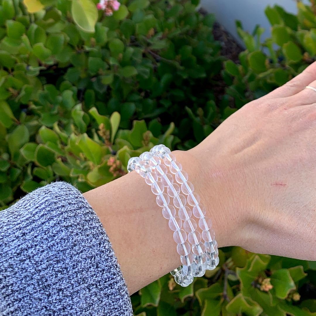 Adabele Real Natural Grade A Clear Crystal White Quartz Bracelet 8 Inch Stretch Gemstone Beaded Bracelet Chakra Healing Crystal Stone Jewelry Energy Quartz Rock GB6-C15