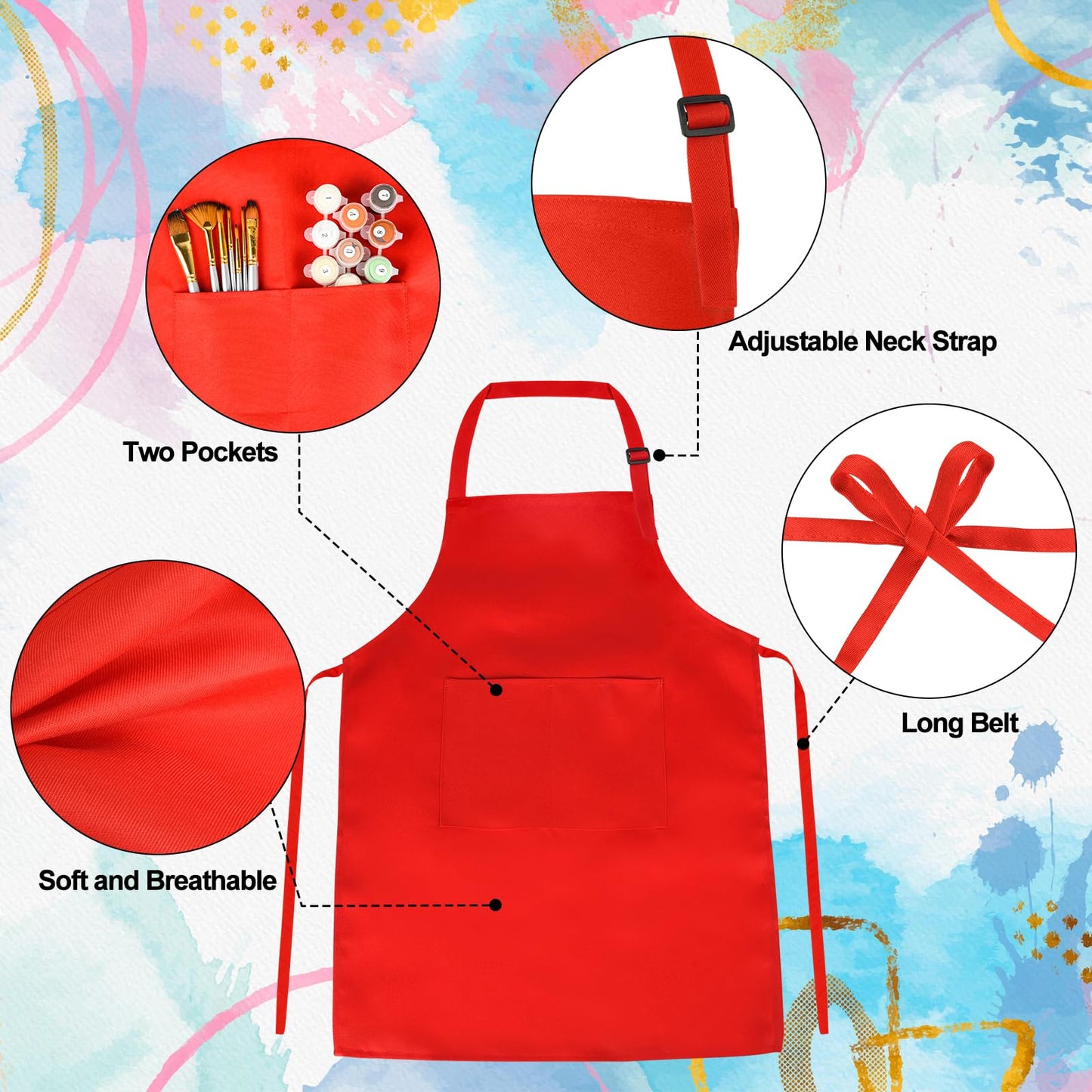 PLULON 8 Pcs Kids Aprons with 2 Pockets Painting Aprons for Kids Aprons Bulk, Paint Apron Adjustable Children Chef Aprons for Girls Boys Painting Baking Cooking Crafting - 8 Colors