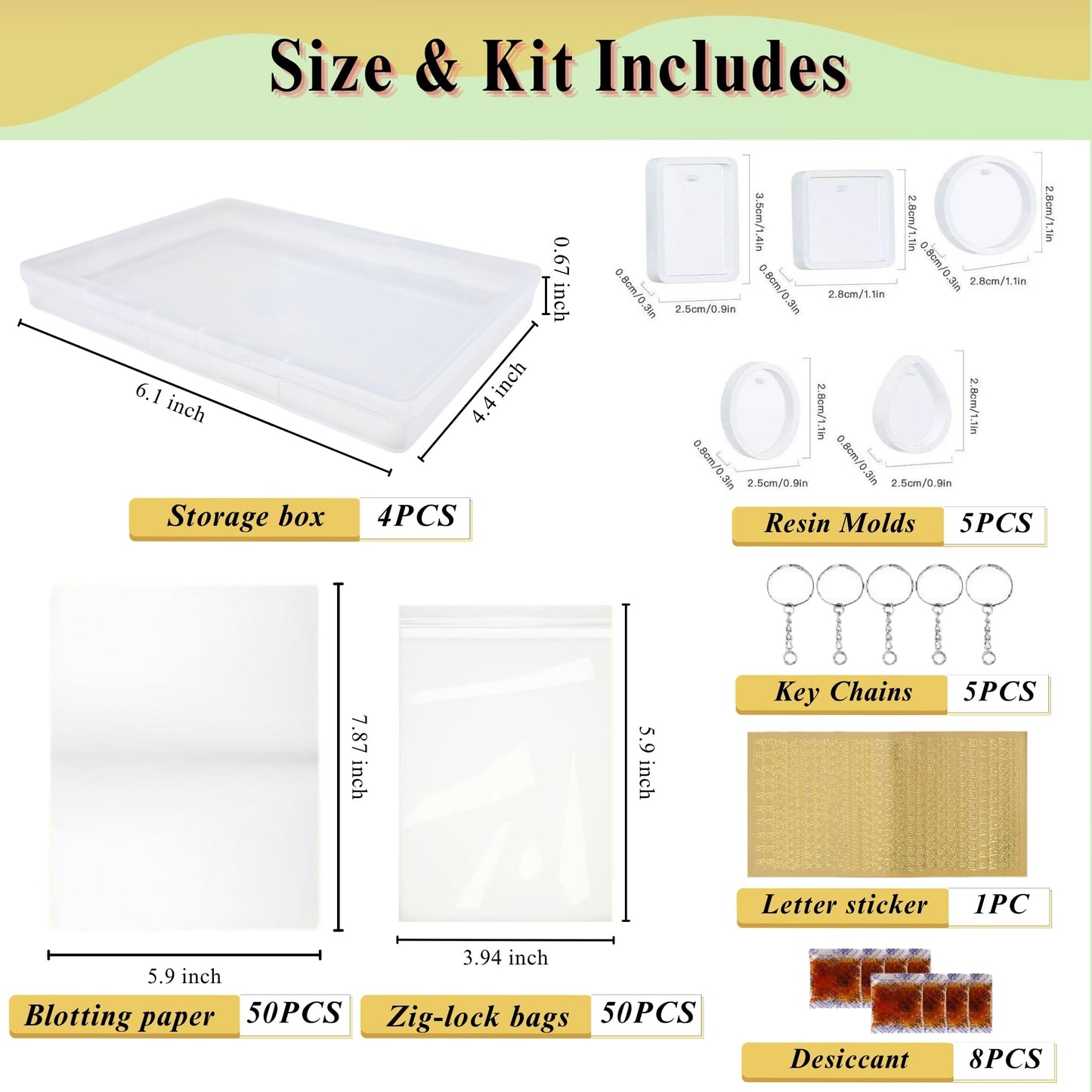4PCS Dried Flower Storage Organizer Kit with DIY Keychain Resin Molds - Flower Preservation Kit with Blotting Paper, Ziplock Bag and Desiccant for Keep Seasonal Blooms & Wildflowers (6.1x4.4 inch)