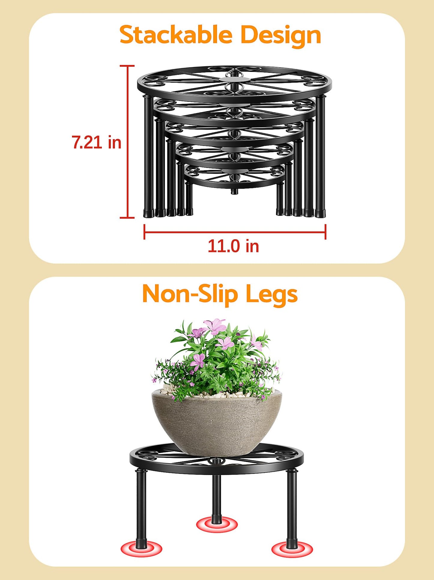 NQW 5 Pack Metal Plant Stand Indoor Outdoor,Indoor Plant Stands for Patio Rustproof,Heavy Duty Flower Pot Stands for Multiple Plant,Black Potted Plant Holder for Home(BlackLeaf)