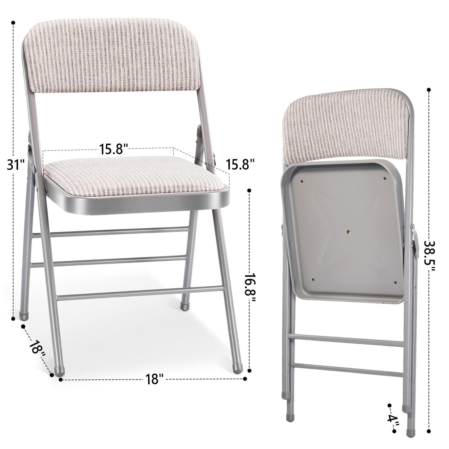 2 Pack Folding Chairs with Fabric Padded Cushion and Back, Commercial Grade Metal Chairs with Comfortable SOFT Fabric Cushion for Home and Office, for Indoor and Outdoor Events (2, White-Fabric)