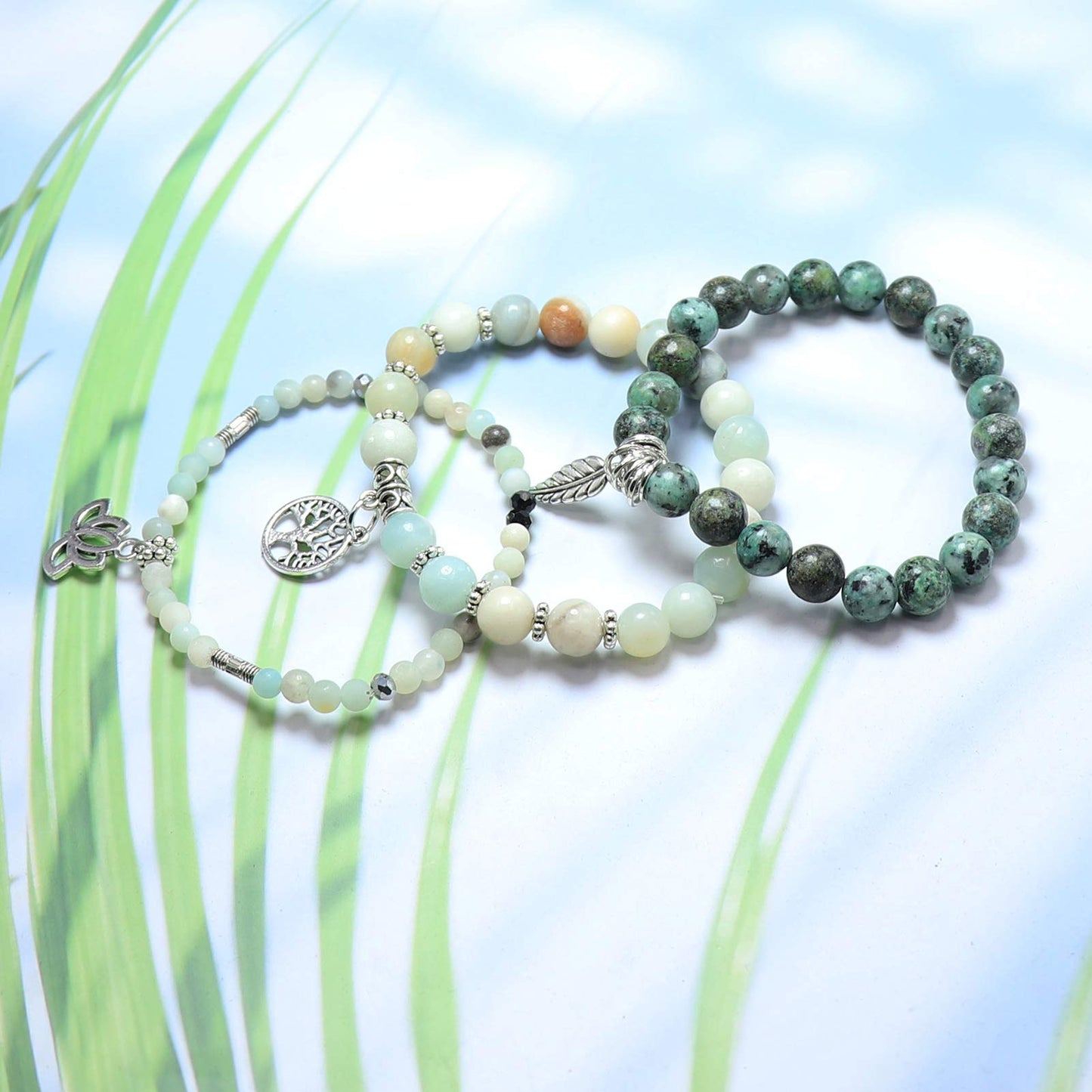 UEUC Tree of Life Yoga Healing Stone Bracelets,Multilayer Lotus Chakra Stone Reiki Bracelet Sets,Anxiety Crystal Natural Stone,for Women Stress Relief