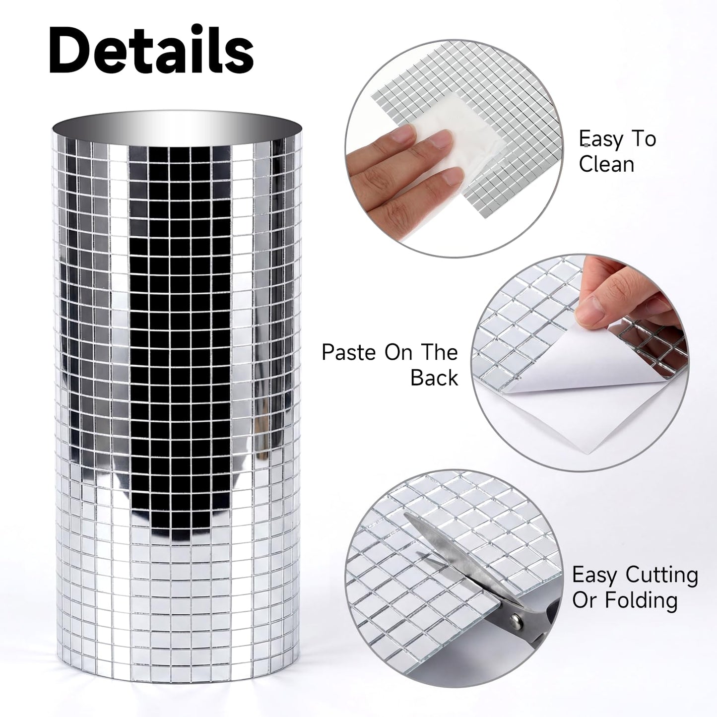 Yuanan 12000 PCS Disco Ball Mirror Tiles, 5×5 mm Self Adhesive Mirror Mosaic Tiles Bulk Glass Mosaic Stickers Extra Sticky for DIY Crafts, Flower Pots, Glassware, Cups, Party and Home