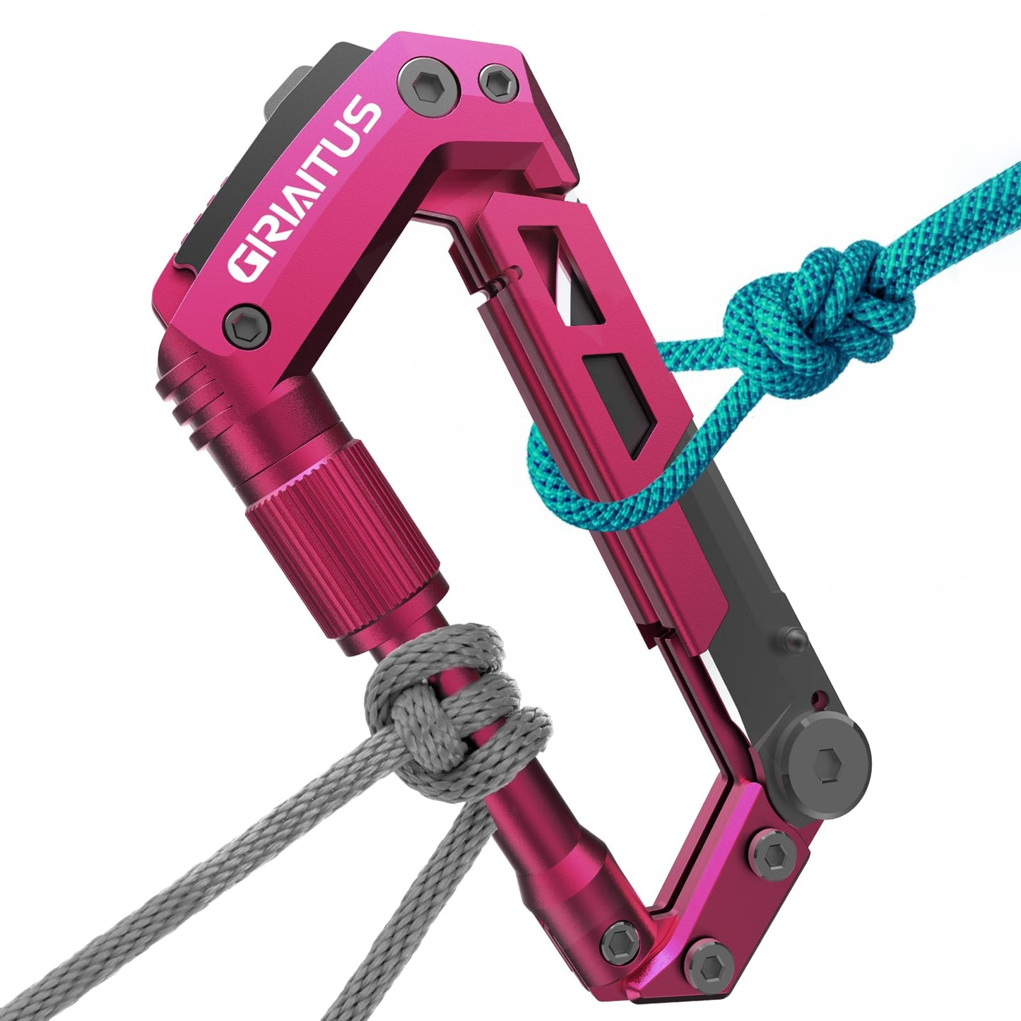 Dark Pink Color Multitool Carabiner EDC Pocket Multi-tool Knife Gifts for Mom Women Wife, EDC Carabiners Keychain with Bottle Opener, Rope Cutter, Window Breaker, for Camping Hiking (Deep Pink)