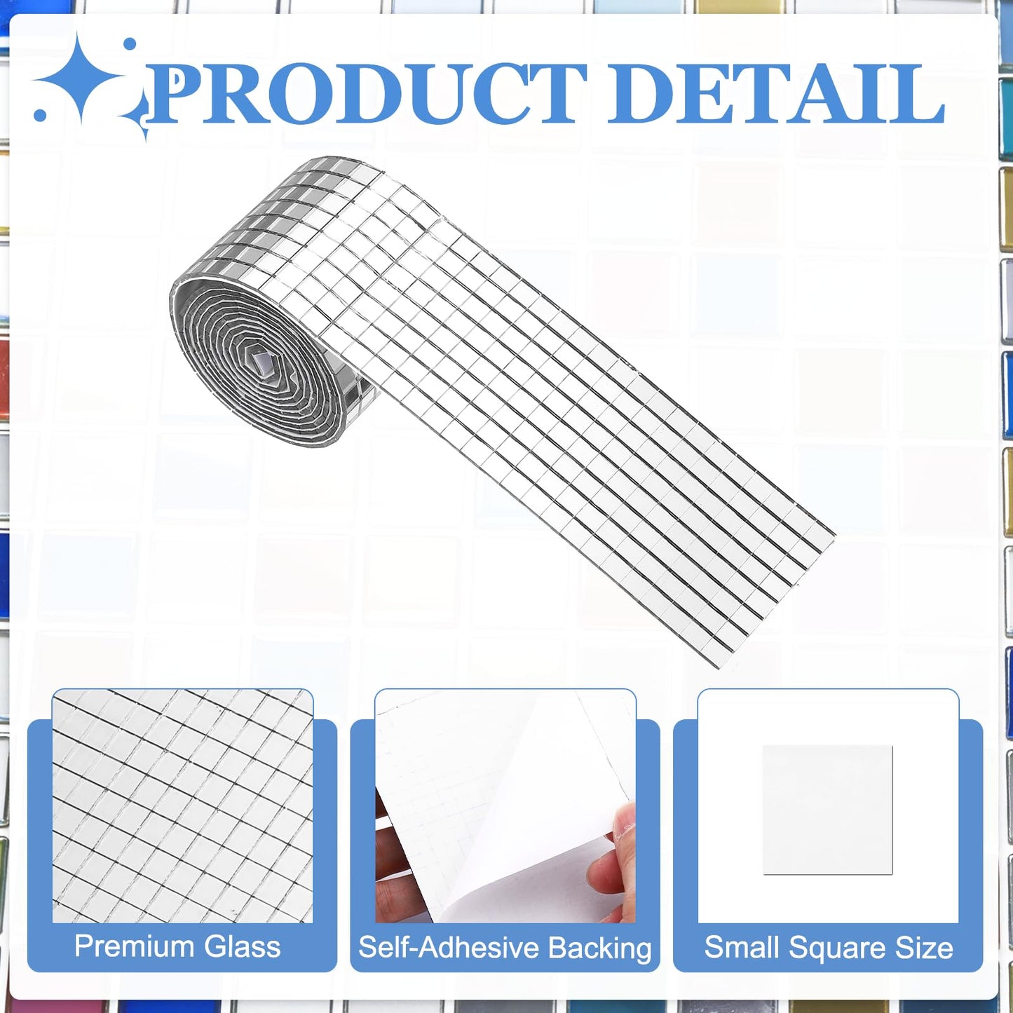 HARFINGTON 8000 Pcs Mirror Mosaic Tiles 5 x 5 mm Square Glass Self-Adhesive Disco Ball Mirror Tiles Sticker for DIY Craft Decoration Art Collage Card Making, Silver