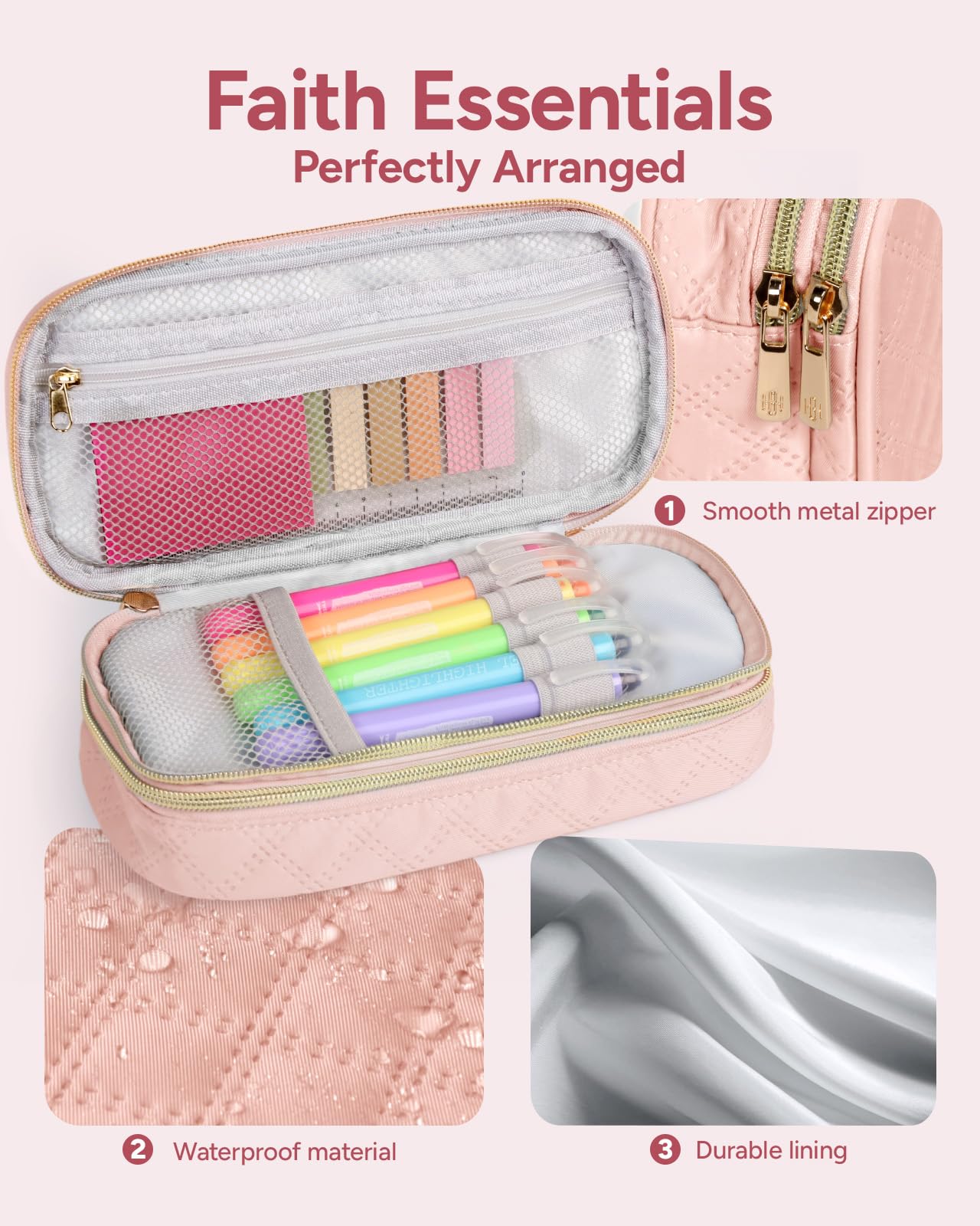 BellaHold Bible Study Kit for Women and Girls – 50PCS Journaling Supplies, 11 Bible Accessories, No-Bleed Highlighters, Pens, Bible Tabs, Large Pencil Case, Christian Gift (Light Pink)
