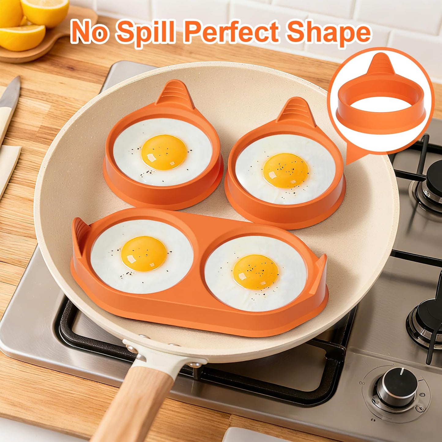 Silicone Egg Rings for Cooking, 2 Pack Egg Molds with Leak-Proof Design, Non-Stick BPA Free Egg Cooker Rings, Heat Resistant up to 500°F, Dishwasher Safe Orange