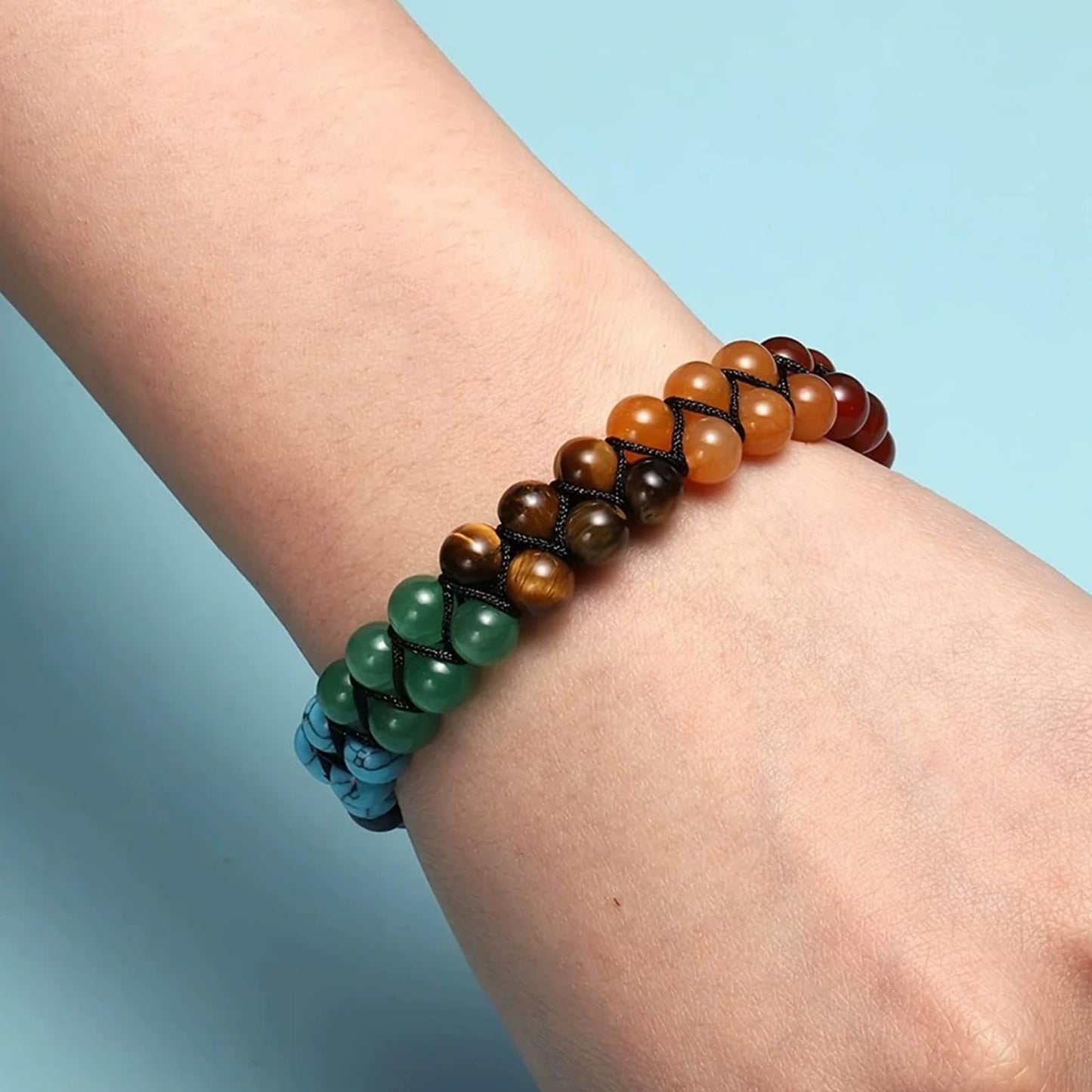 Long tiantian 7 Chakra Bracelets for Women Crystals and Healing Stones Jewelry Colorful Beaded Bracelets with a Meaningful Card