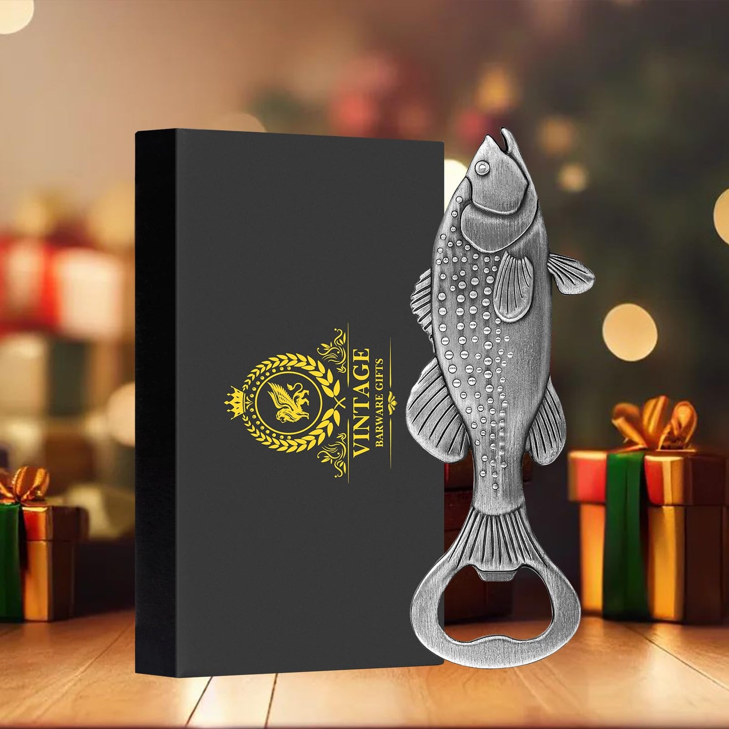 LKKCHER Bass Beer Bottle Opener, Fishing Gifts for Fisherman, Bass Fish Decoration, Birthday Fathers Day Christmas Gifts for Men Women Dad Fisherman, Silver Beer Accessories with Gift Box