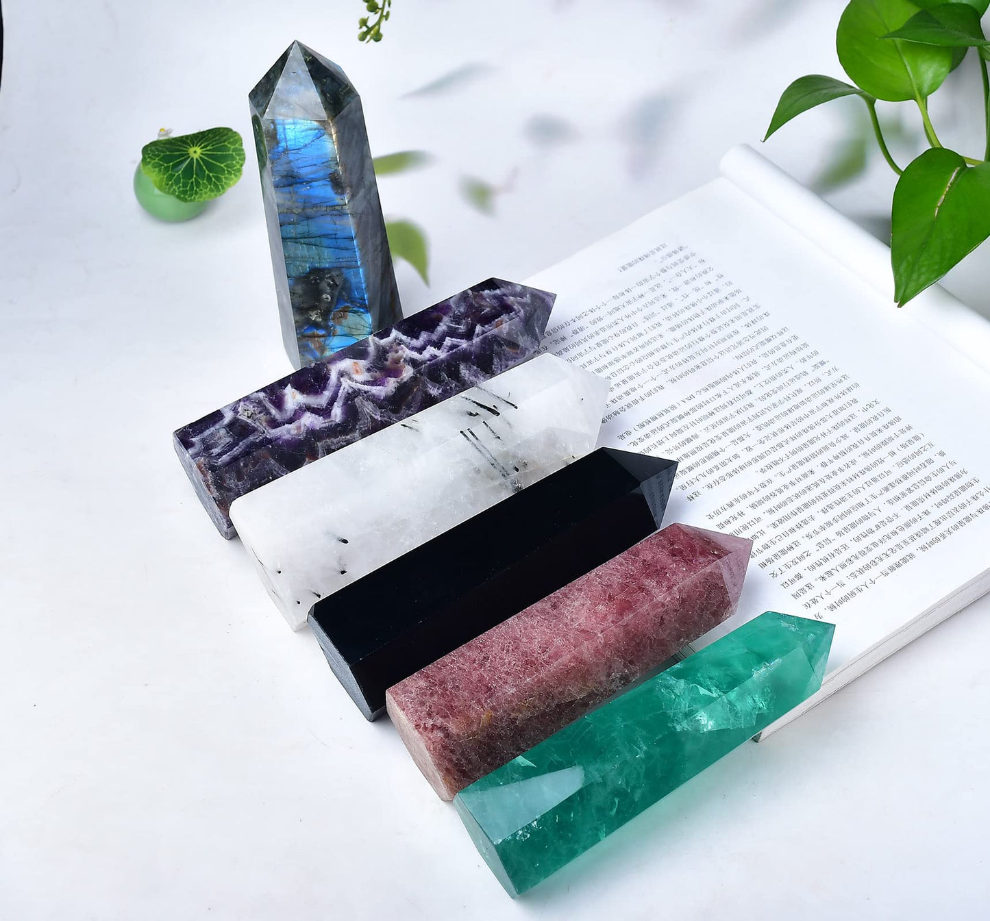 FZBHRO Large Crystal Towers Chevron Amethyst Wand 6 Faceted Quartz Point Purple Healing Crystal Stone Obelisk for Meditation Gifts 0.8-1.3 Pound