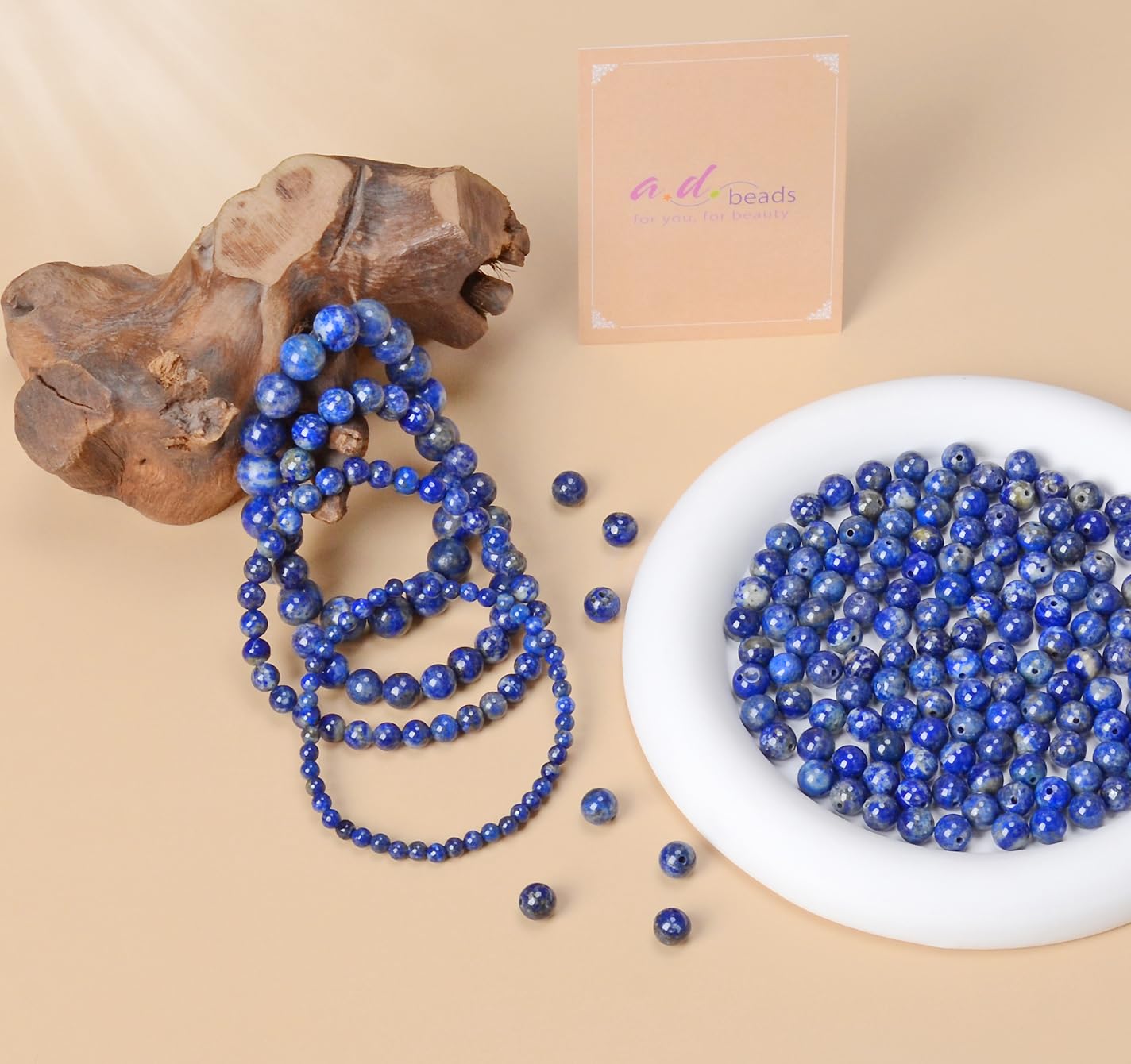 AD Beads Handmade Gemstone Stretch Elastic Bracelet Crystal Healing Reiki Nature's Beauty and Spiritual Essence Unisex (6mm, Lapis Lazuli)