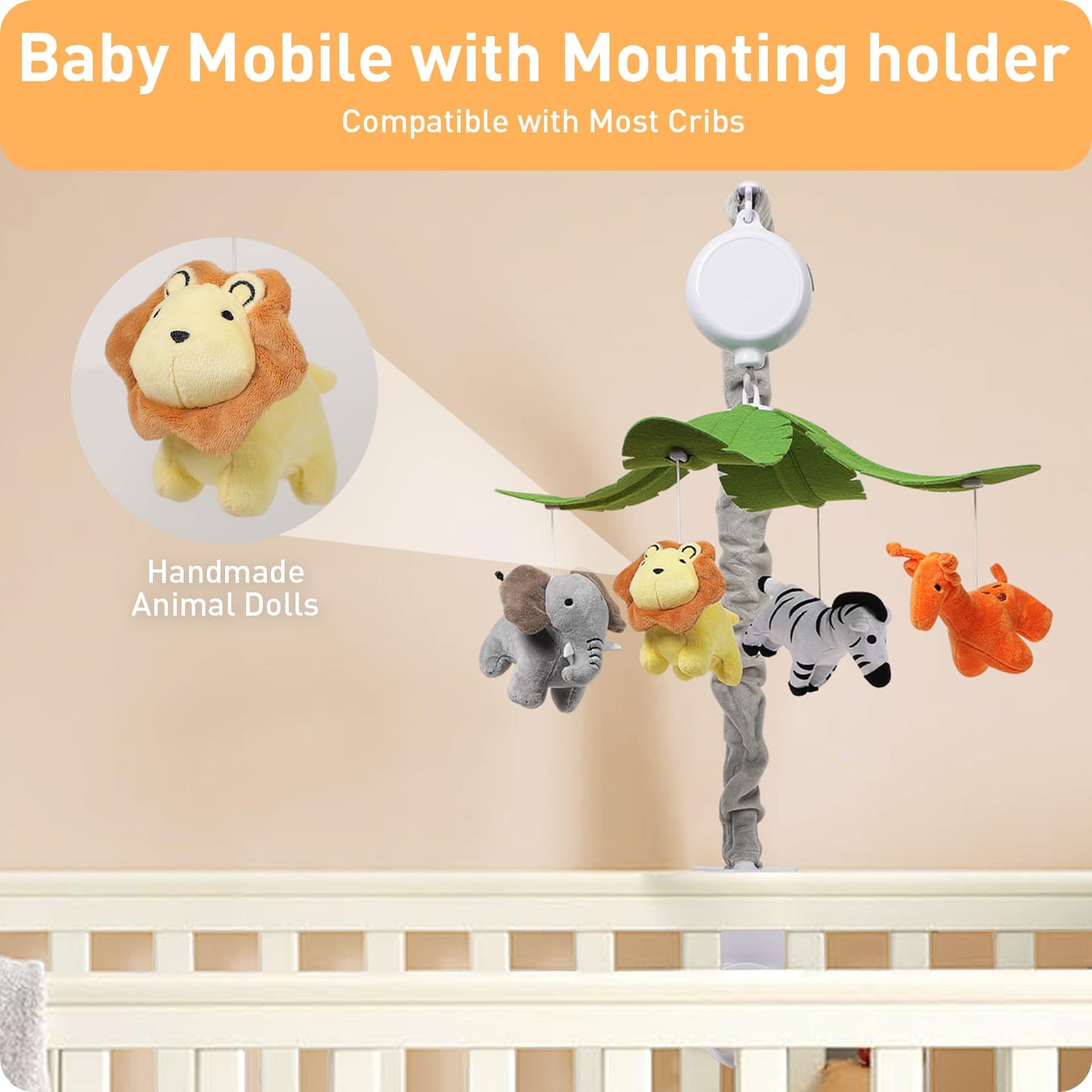 NICEMER Baby Crib Mobile - Jungle Animal Mobile for Crib Nursery Musical Mobile Gender Neutral for Boys and Girls with 12 Lullabies Ceiling Mobile Presents for Newborn
