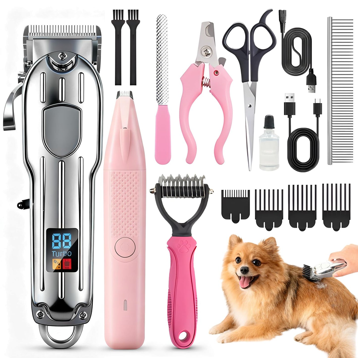 SKEFOLI Dog Grooming Kit with Dog Clippers Rechargeable Wireless Grooming Clippers, Pet Trimmer for Thick Fur, Stainless Steel Blades & Nail Trimmer