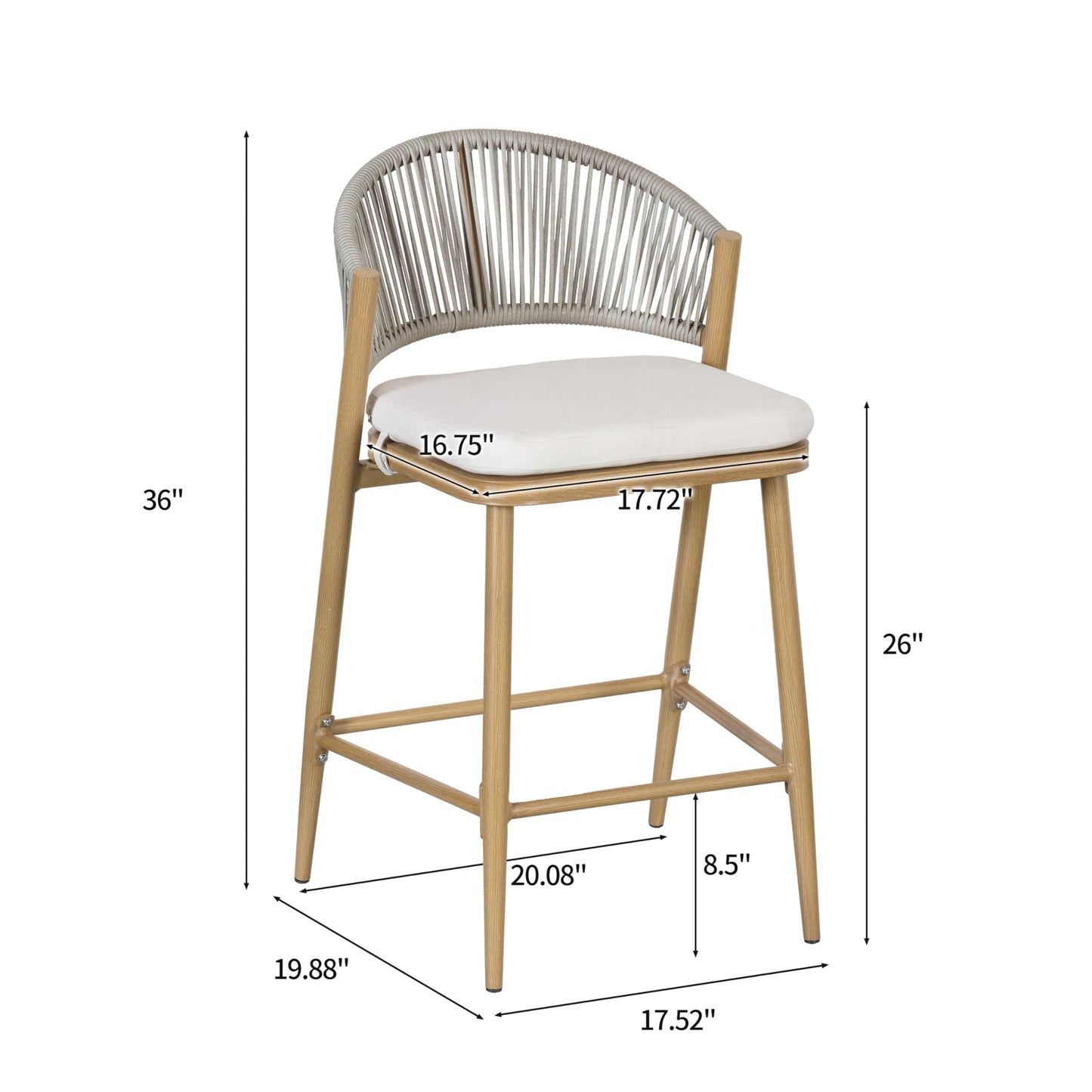 Christopher Knight Home Hearth 26.00" Patio Barstools Set of 2, Woven Wicker Counter Stool, Aluminum Frame Barstool, PE Rattan Scallop-Shape Backrest Woodlike Stool for Backyard Balcony Garden, Maple