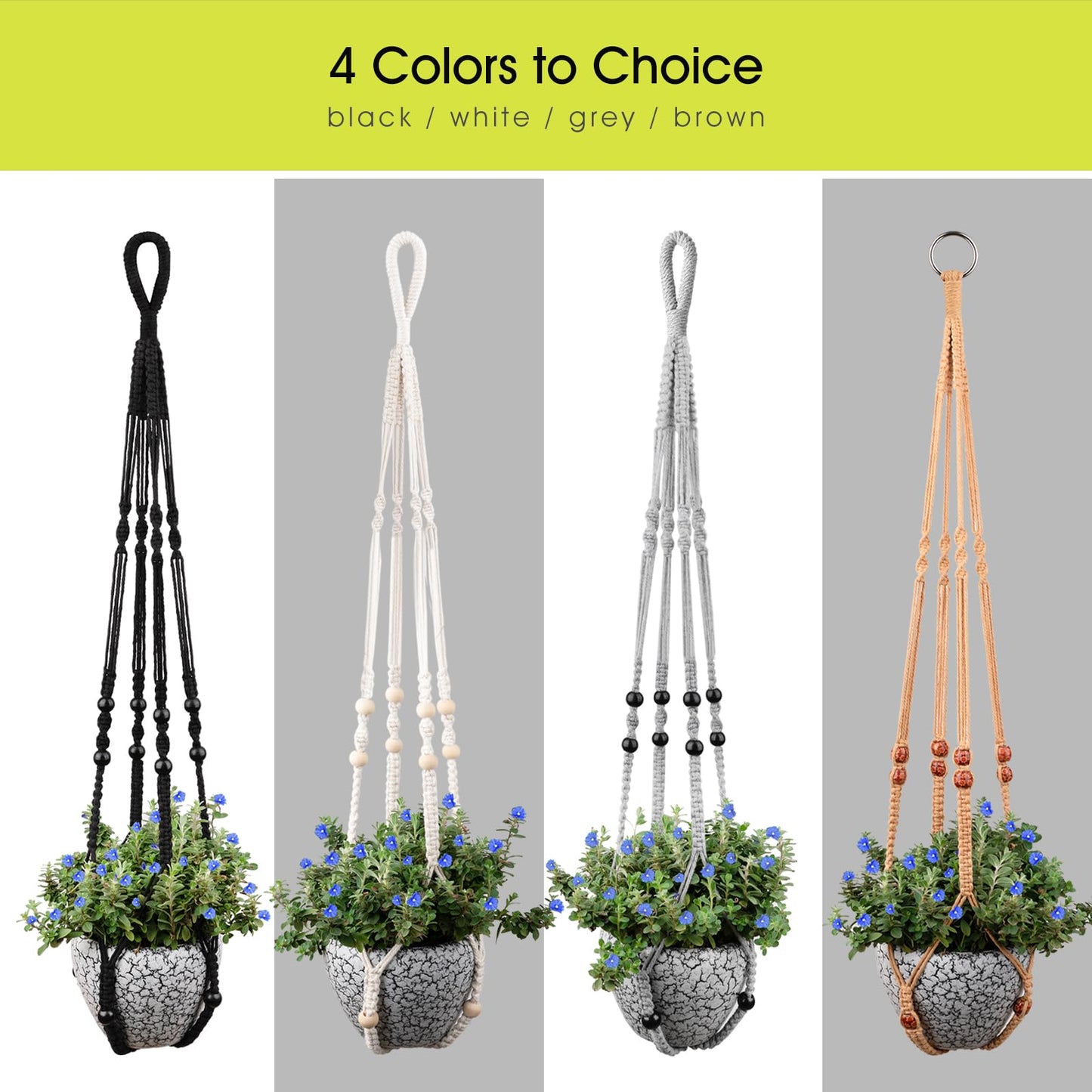 RIFNY Macrame Plant Hanger for 5 to 10 Inch Plant Pots, 35 Inch Woven Rope Hanger Kits with Hooks and Wood Beads, Hanging Planter Basket for Indoor Boho Home Decor (Black, 2 Pack)