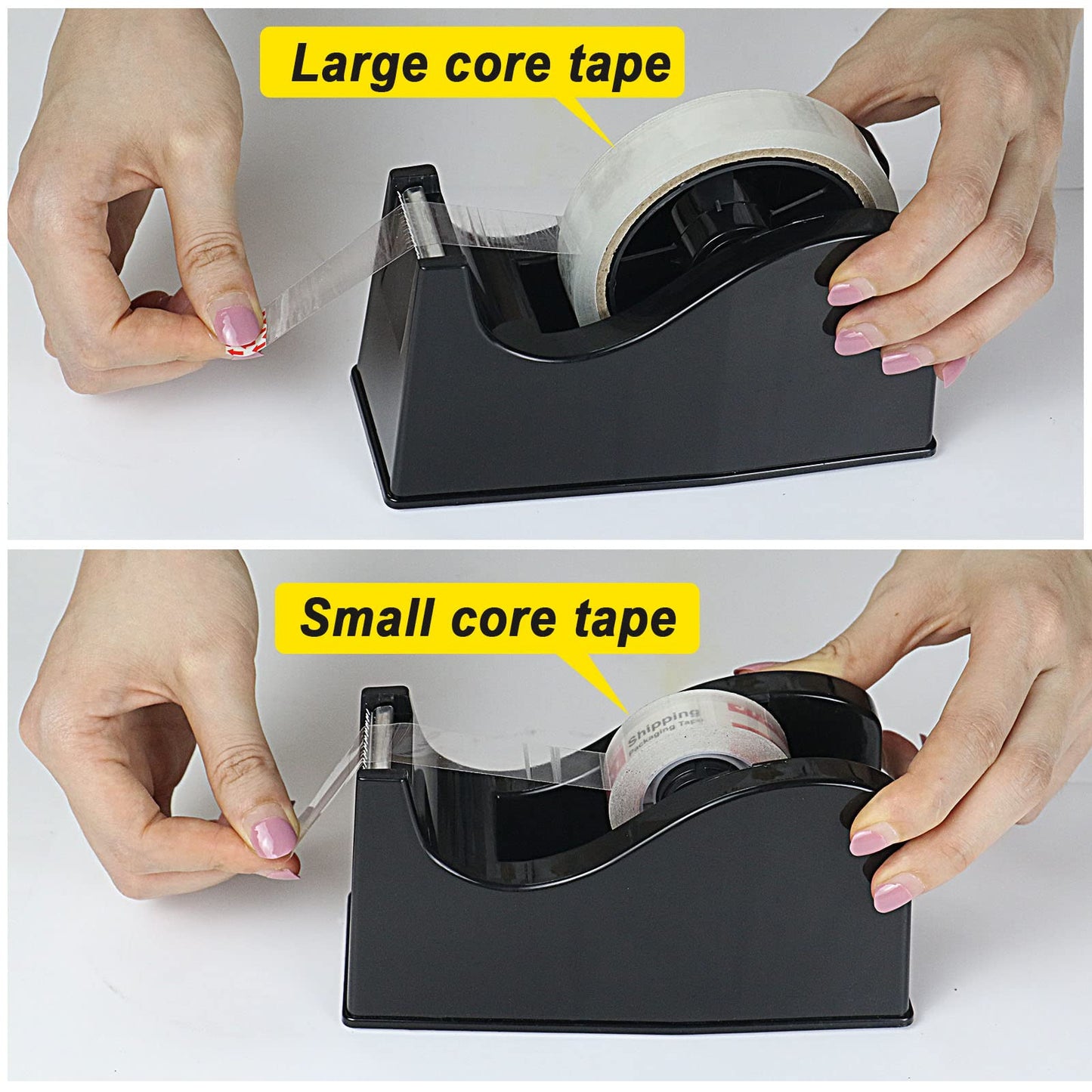 BOMEI PACK Desktop Tape Dispenser (Fits 1" & 3" Core) with Transparent Tape Refills, Clear Tape with Black Tape Holder,Weighted Non Slip Base, for Masking Tape,Heat Resistant Tape