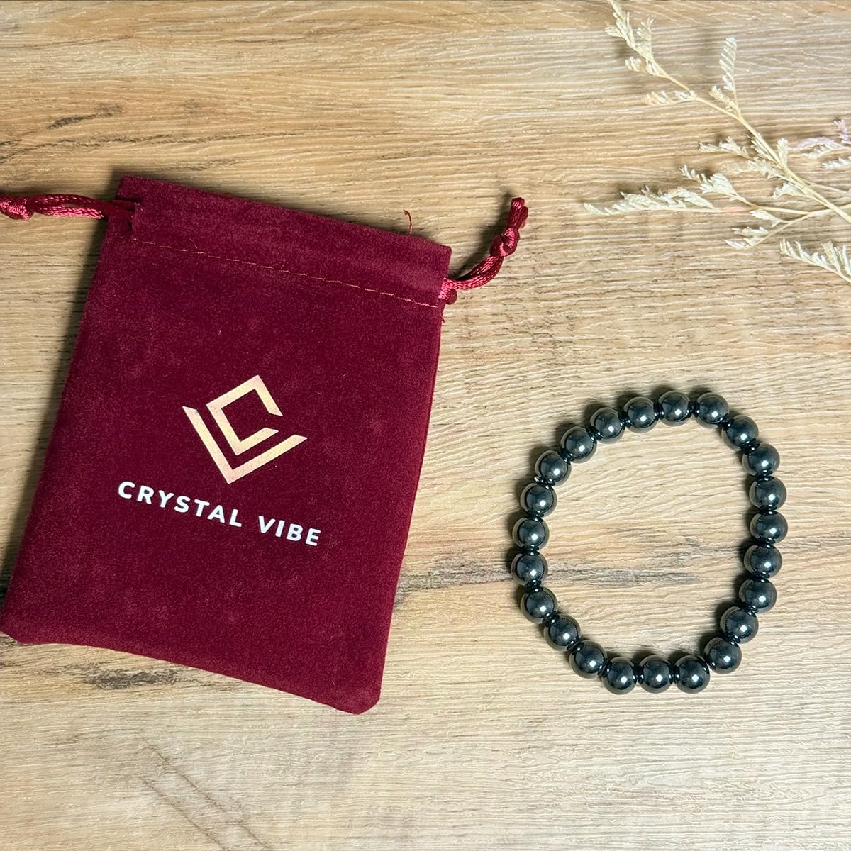 Hematite Bracelet for Women | Natural Real Hematite Stone 8mm Beaded Bracelet | Grounding Crystal Jewelry Gift for Her - Elastic Adjustable Size