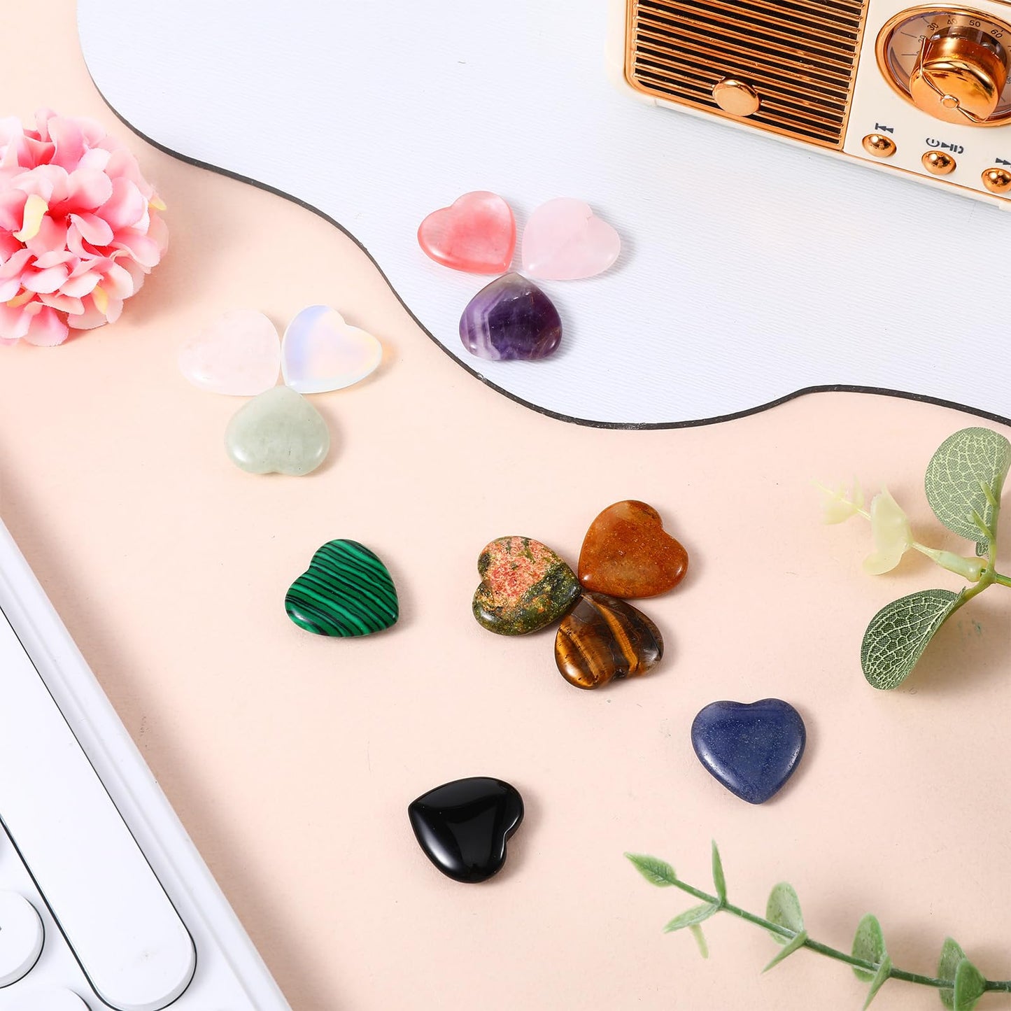 Qianyu 12pcs 0.8 Inches Hearts Healing Crystal Natural Mini Pocket Palm Thumb Love Gemstones Rose Quartz Polished Carved Spiritual Worry Stone for Meditation Body Chakra Reiki Energy Balancing