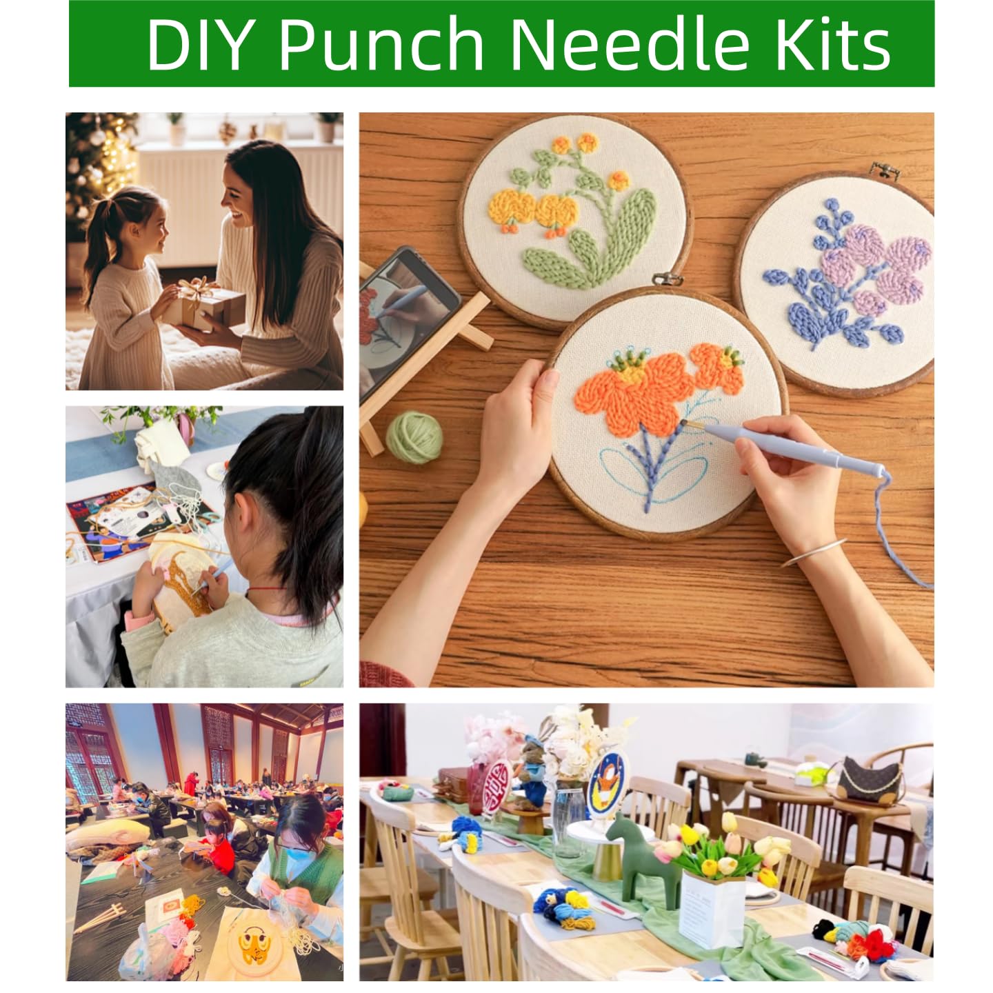 DIY Punch Needle Kits for Beginners Cute Puppy Golden Retriever Dog with Hoop Punch Needle Starter Craft Embroidery Set Easy for Adults and Children Festival Gift and Decoration 20x20cm-1