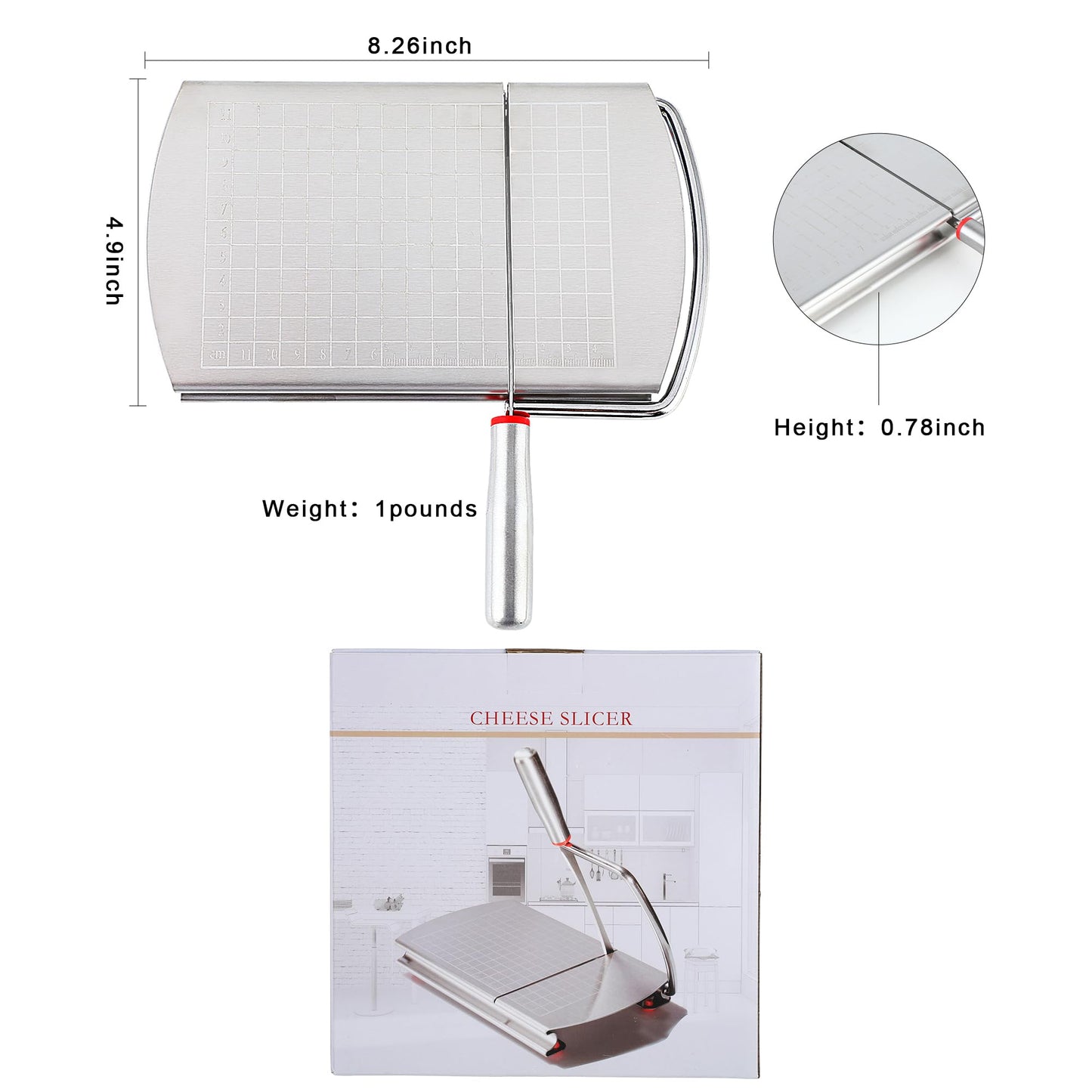 Cheese Slicer, Multipurpose Cheese Cutter Stainless Steel Cheese Slicers for Block Cheese, Butter, Sausages, Fruits Kitchen Gadget Cheese Cutting Board
