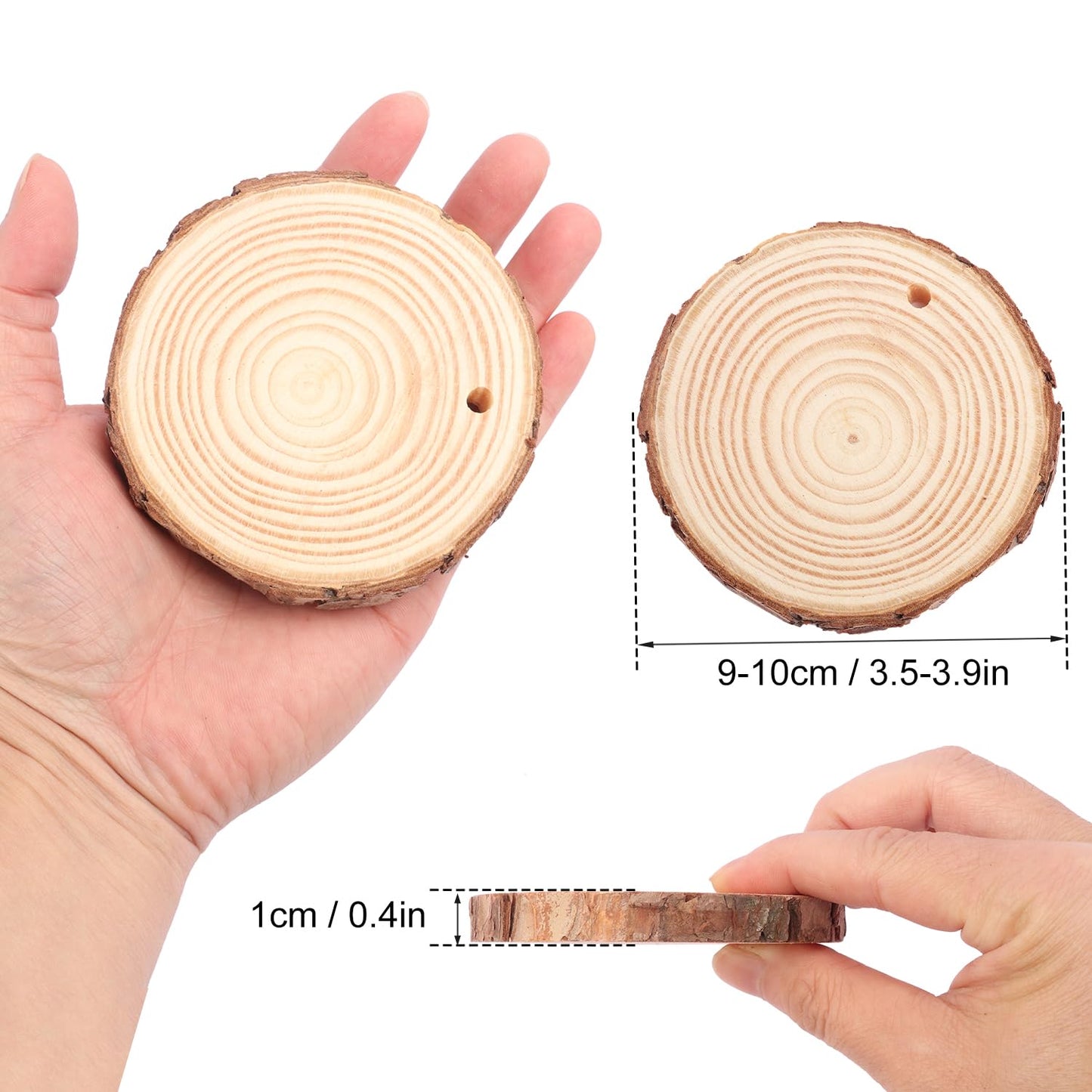80 PCS 3.6-4 Inch Unfinished Wood Slices, Natural Wood Slices, Predrilled with Hole Wood Slice for DIY Arts Craft Christmas Ornaments by GNIEMCKIN