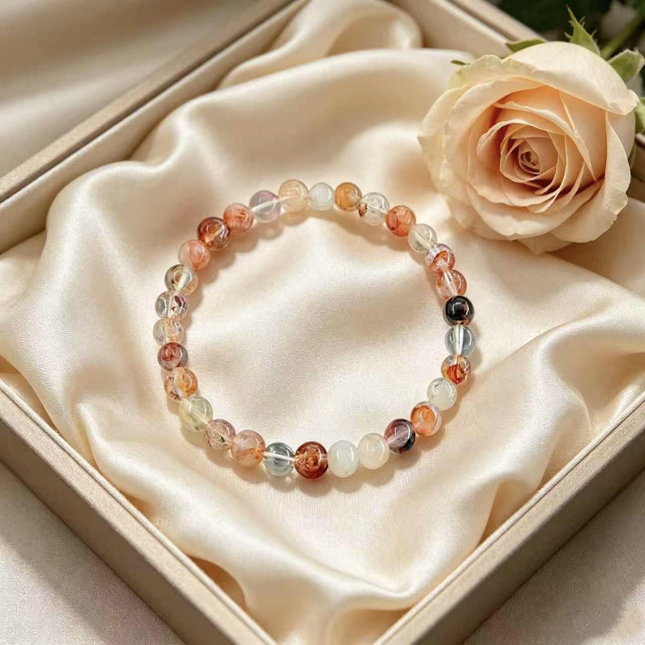 Natural Red Bloodstone Crystal Beaded Bracelet, Unisex Fire Quartz Healing Stretch Bracelet Red Agate Crystal Bracelet, Blessing and Healing, Sacor Good Luck