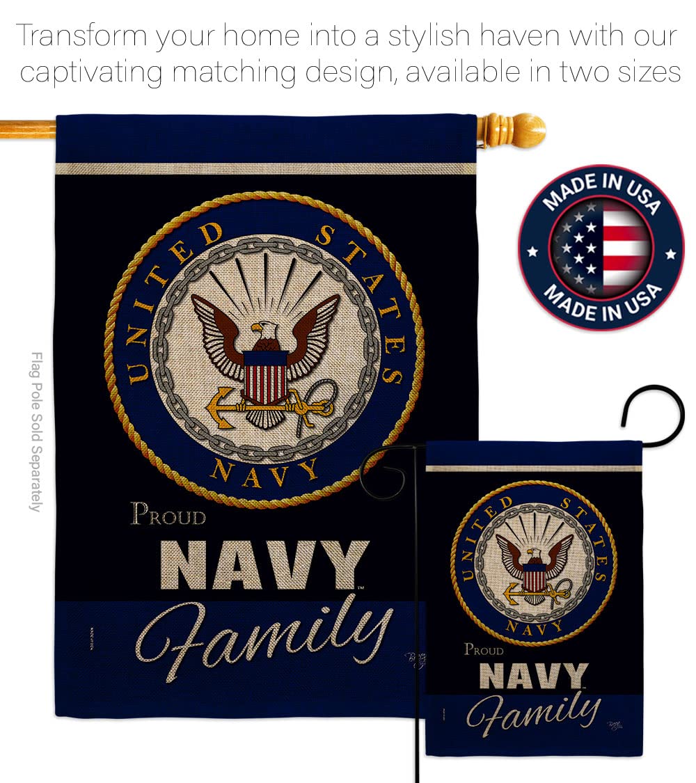 Navy Proudly Family Burlap Garden Flag - Armed Forces USN Seabee United State American Military Veteran Retire Official - House Decoration Banner Small Yard Gift Double-Sided Made in USA 13 X 18.5