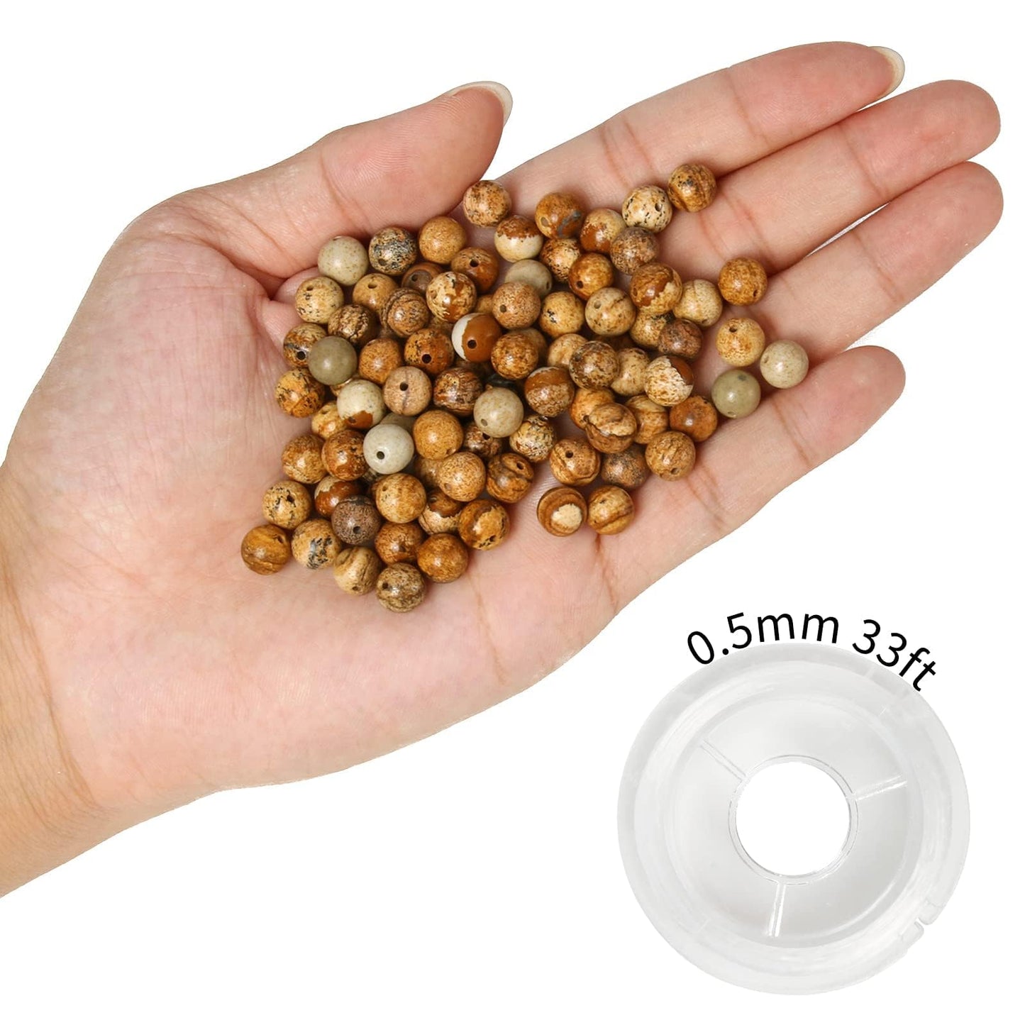 NITOPUPU 100Pcs 10mm Natural Smooth Picture Jasper Gemstone Beads Round Loose Stone Beads for Jewerly Making with Crystal Stretch Cord