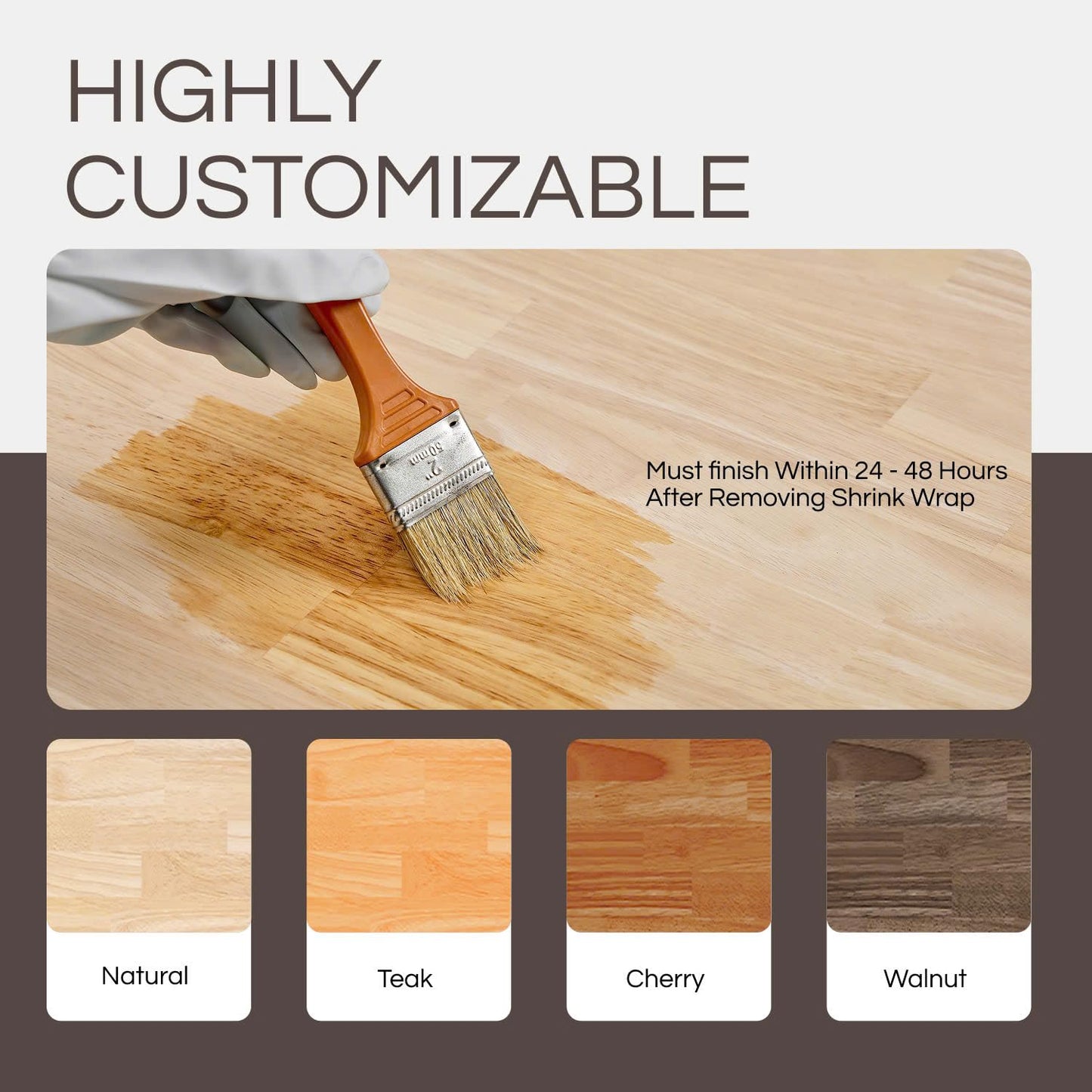 THYOI 4ft Hevea Butcher Block Countertop, 48" L x 25" W x 1.5" Thick Solid Wooden Table Top, Kitchen Countertops, DIY Butcher Block Desks and Unfinished Wood Table Tops for Customization