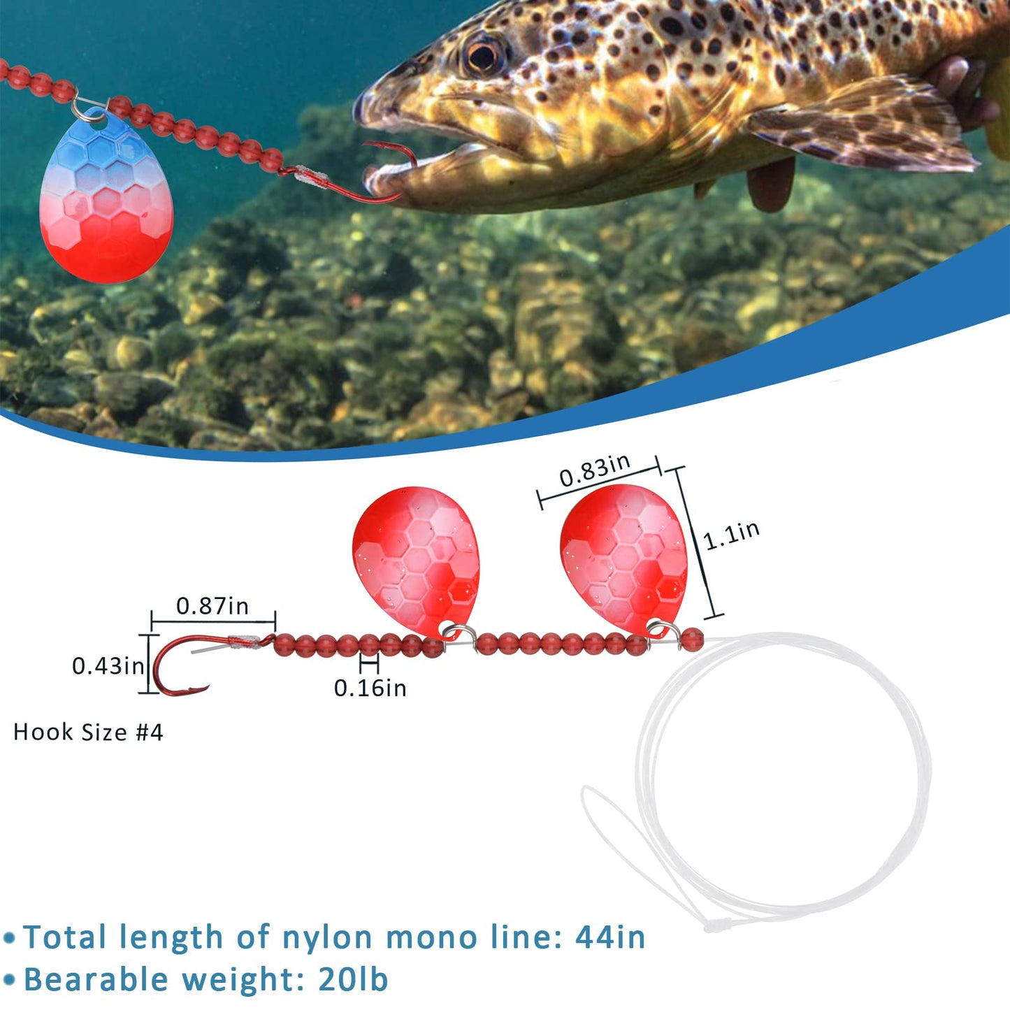 JSHANMEI 10 Pack Walleye Spinner Rig Kit - Crawler Harness Live Bait Rigs with Colorado Spinner Blades, Octopus Hooks - Fishing Lure Making Kit for Walleye, Trout, Bass, Muskie