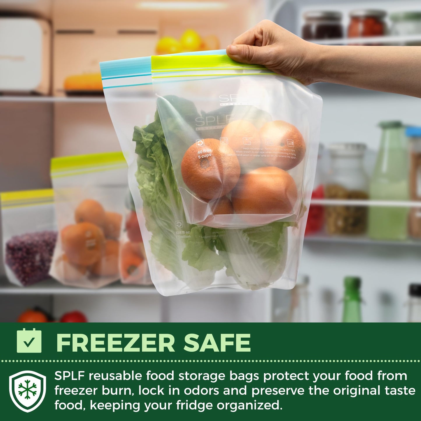 SPLF 24 Pack Reusable Food Storage Bags Dishwasher Microwave Safe, BPA Free Reusable Freezer Bags, Silicone Free Containers for Meal Prep, Fridge Kitchen Organization - 8 Gallon 8 Sandwich 8 Snack