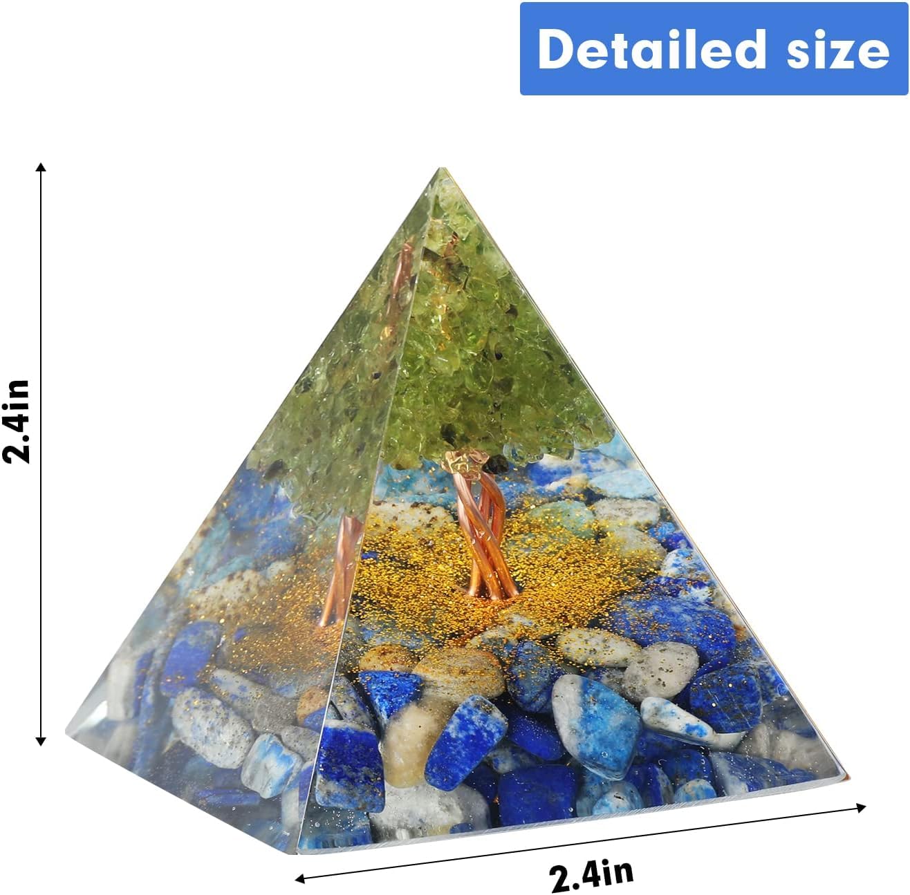 EternalOrgone Tree of Life Orgone Pyramid for Positive Energy, Orgonite Peridot&Lapis Lazuli Healing Crystal Pyramids for Reduce Stress Chakra Reiki Healing Meditation Attracts Lucky and Success