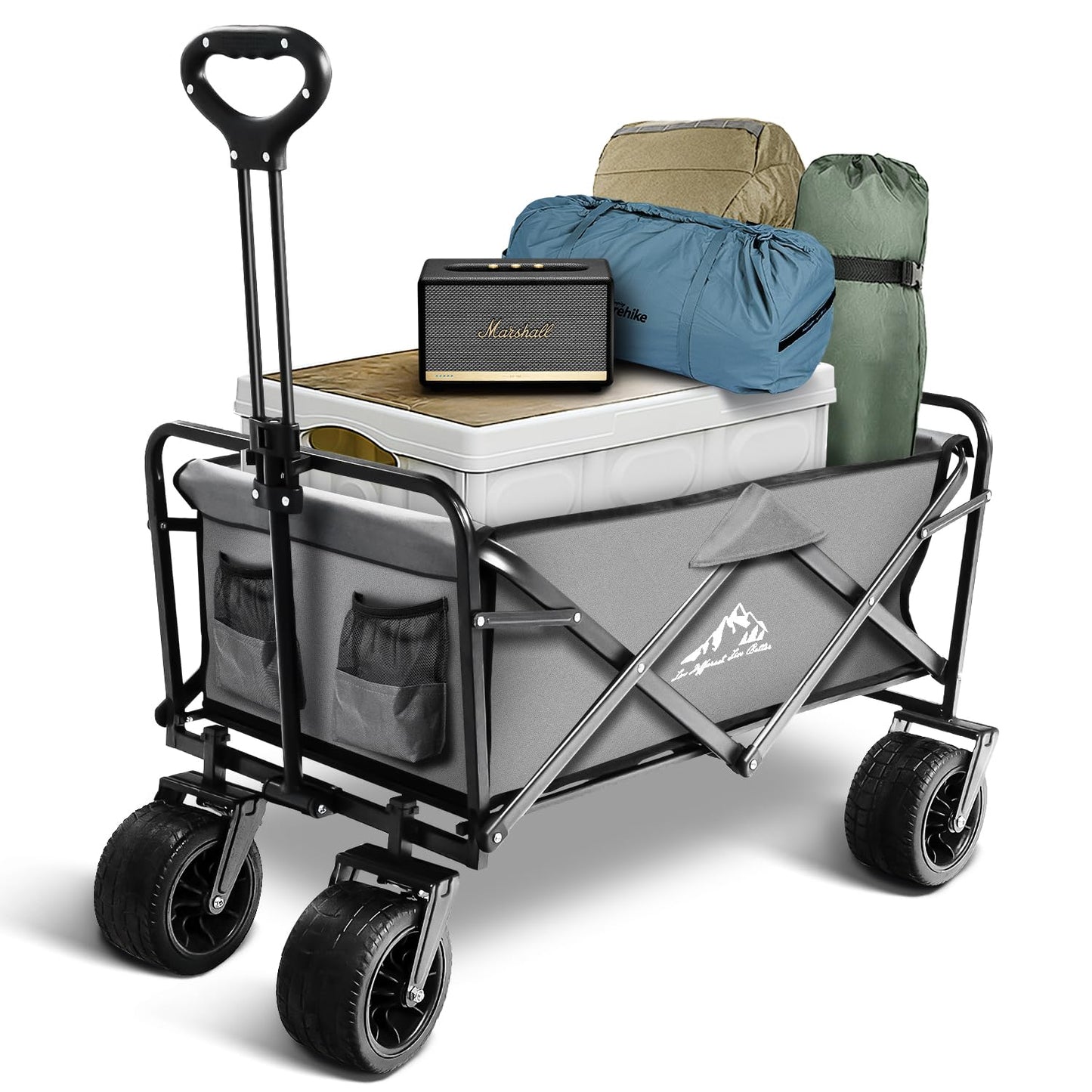 SAILARY Large Collapsible Wagon Cart Heavy Duty Foldable, Large Capacity Foldable Grocery Beach Wagon for Camping Sports Shopping, Gray