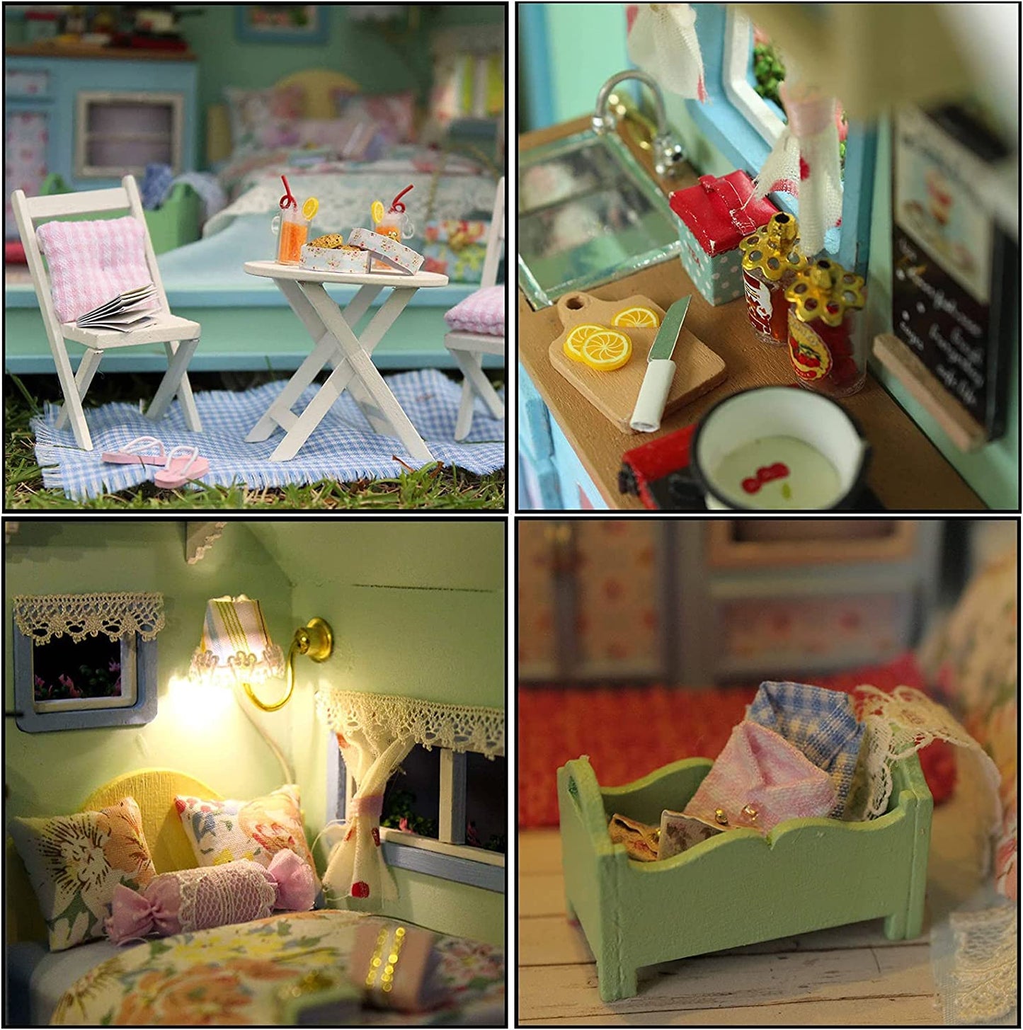 CUTEROOM DIY Miniature Wooden Caravan Dollhouse Kit with Furniture - Creative Mini Doll House Craft for Adults, Teens - Perfect Christmas Birthday Gift