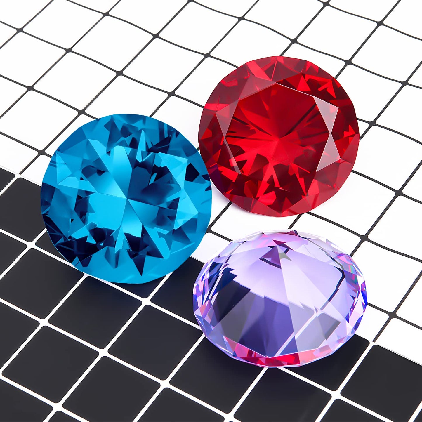 60mm(2.36 in) Large Crystal Diamond Paperweight with Stand Jewels Wedding Decorations Centerpieces Home Decor (60mm, Light Blue)