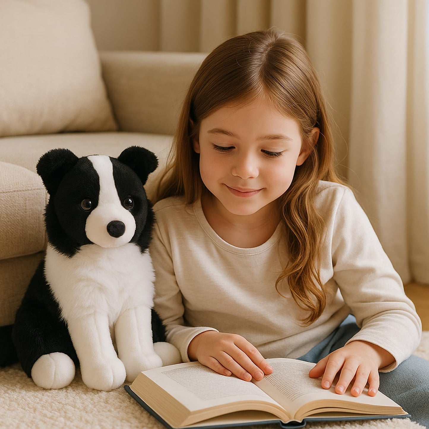 WEIGEDU Border Collie Stuffed Animal Plush Dog Toy, 12 Inch, Soft Realistic Black and White Puppy, Cuddly Farm Animal Plushie for Kids, Girls, Boys, Birthday