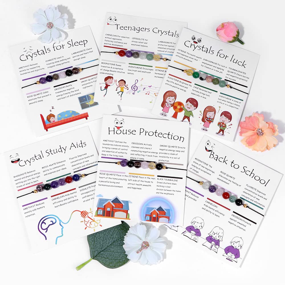 Fuqimanman2020 6mm Spiritual Crystal 7 Chakra Stretch Bracelet Natural Stone Healing with Meaning Cards Quartz Amethyst Reiki Beaded for Women Men for Anxiety Relief Jewelry-Anxiety