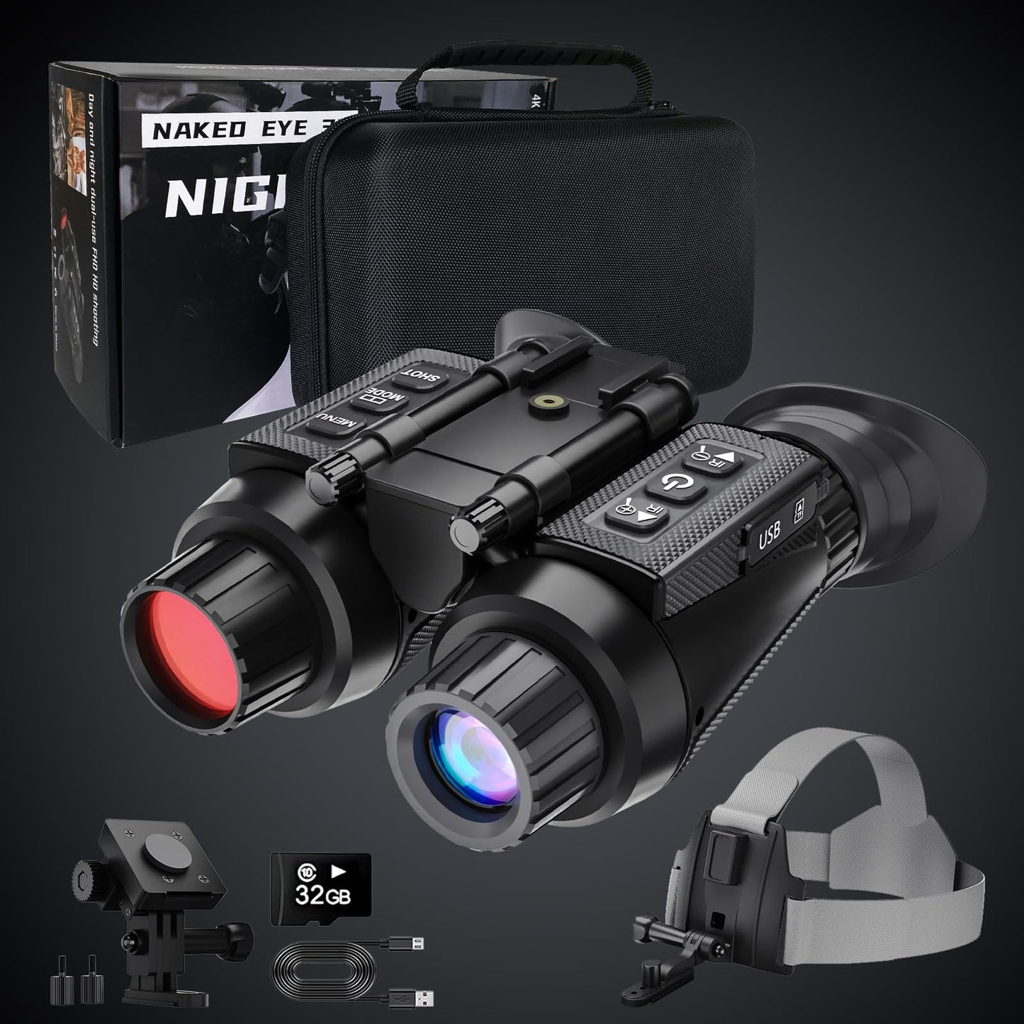 GOYOJO 4K Head-Mounted Night Vision Goggles & Binoculars for Adults – Infrared NVG with Manual Focus & 8X Digital Zoom for Hunting, Camping, and Outdoor Surveillance