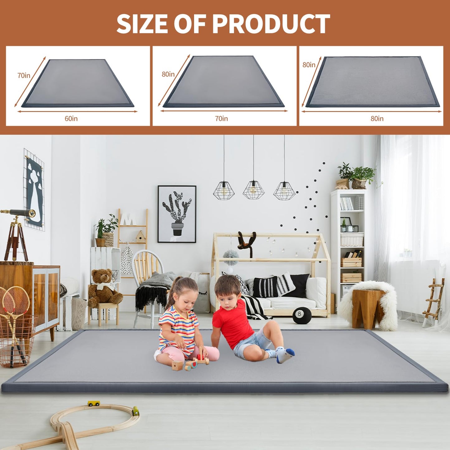 Baby Play Mat for Floor - 1.4" Thick Memory Foam Rug, 70"x59" Playpen Tummy Time Mat, Soft Velvet Nursery Rug, Large Padded Crawling Mats, Cushioned Pads for Playroom Toddlers, Infants, Yoga, Tatami
