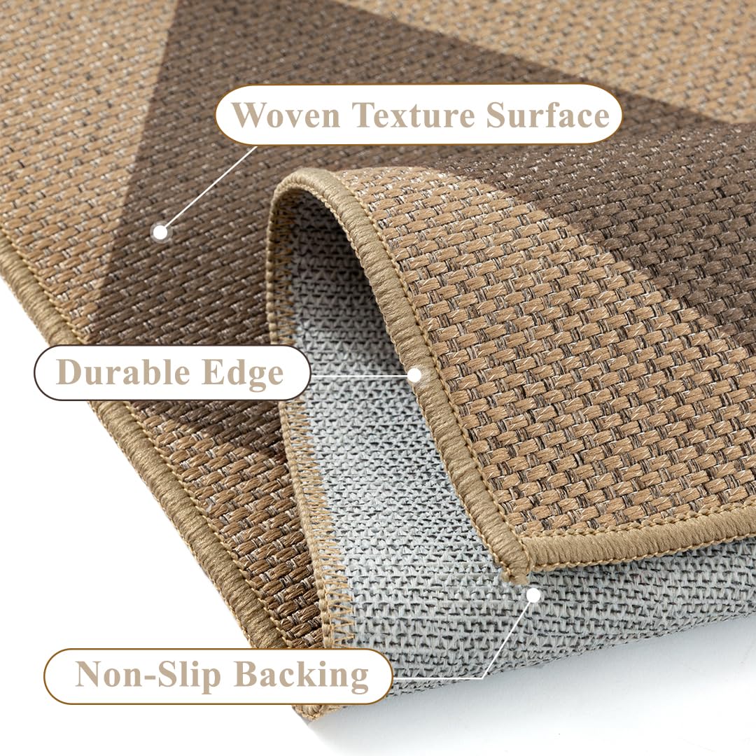 PureCozy 8x10 Checkered Easy Jute Area Rug for Living Room Large Checkerboard Washable Indoor Outdoor Carpet Farmhouse Patio Office Mat Geometric Non Slip Brown Carpet for Backyard Dining Room