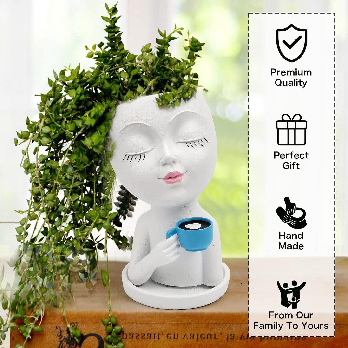 Toparad Face Flower Pot Head Planter for Indoor Outdoor, Unique Succulent Planter with Drainage Hole, Cute Lady Face Plant Pots Coffee Table Decor Gift IdeaI for Mother and Appreciation Christma