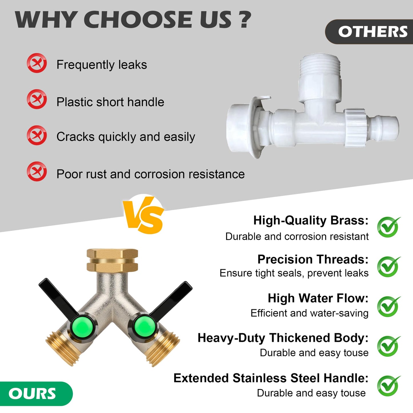 Love Is War Hose Splitter 2 Way, Heavy Duty Brass Garden Hose Splitter,Y Adapter Connector With 3/4 - Inch Ght Thread, Easy Turn On-Off Handle For Fauce.Connector For Lawn Irrigation.