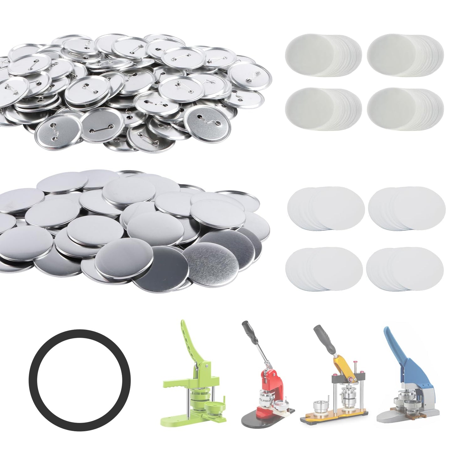 Happizza 200 Sets 58mm(2.25 in) Metal Round Button Supplies Buttons Making Parts, Pin Maker Parts Badge Supplies for ButtonsMaker, Including Metal Shells Back Cover, Clear Film&Blank Paper&Gasket
