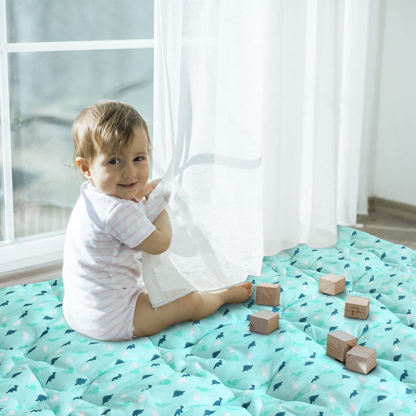 SPRINGSPIRIT Baby Play Mat for 71'' x 59'' Playpen, Large & Thick Baby Mat for Floor, Playmat for Babies and Toddlers, Non Slip Crawling Mat for Playpen, Easy Clean Foam Play Mat, Dinosaur