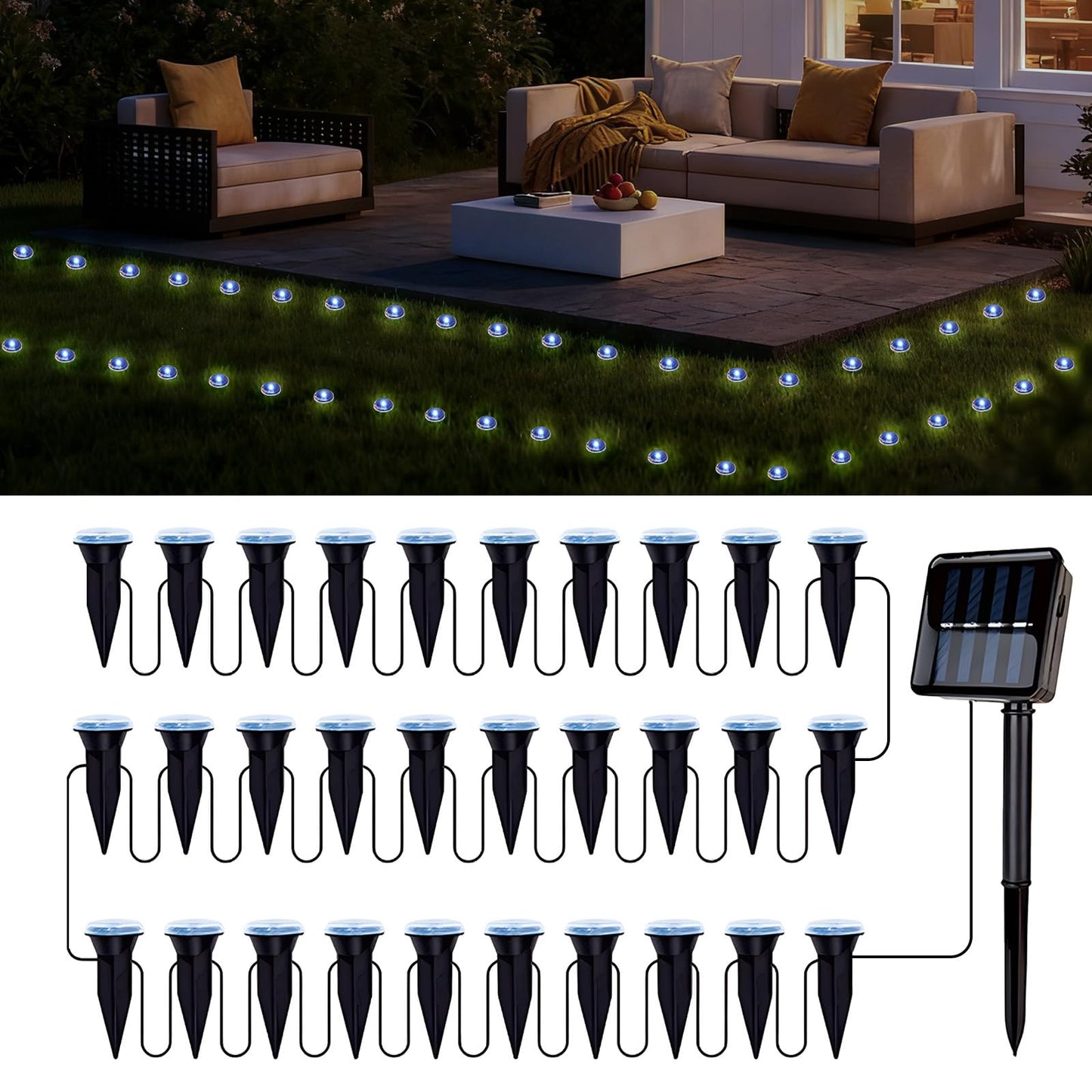 BYIZO 30 LED Solar Ground Lights Outdoor, Waterproof Solar Pathway Lights, LED Landscape Lighting for Garden, Patio, Driveway, Walkway - White